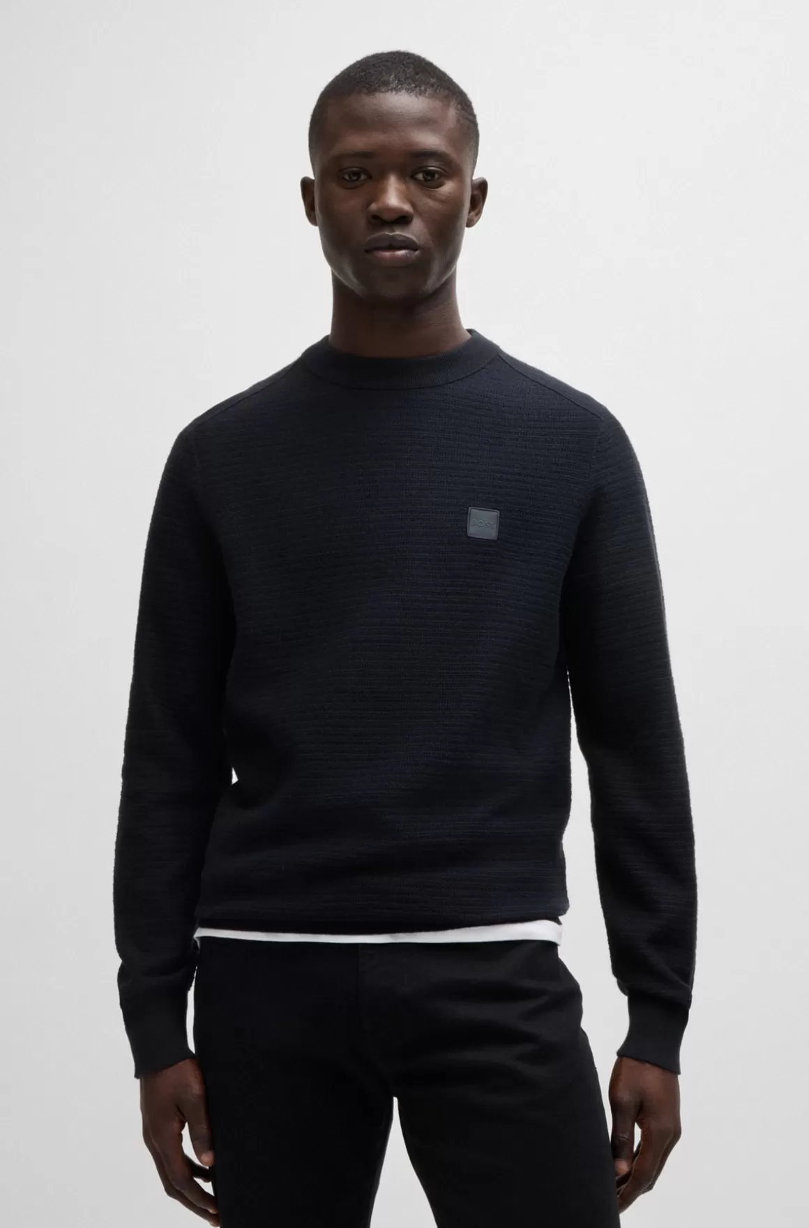 HUGO BOSS Sweater Med Logomærkat I Bomuld Og Kashmir