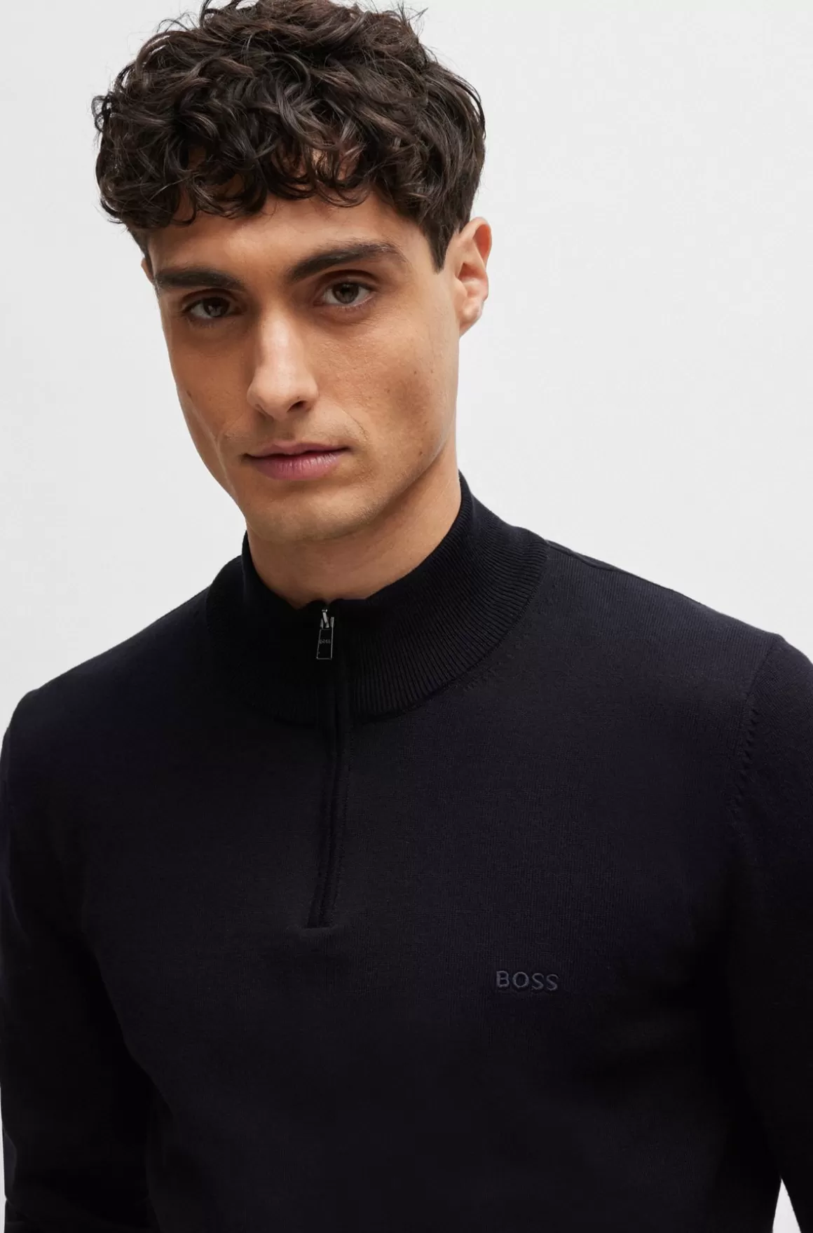 HUGO BOSS Sweater Med Lynlås I Halsen I Bomuld Med Broderet Logo