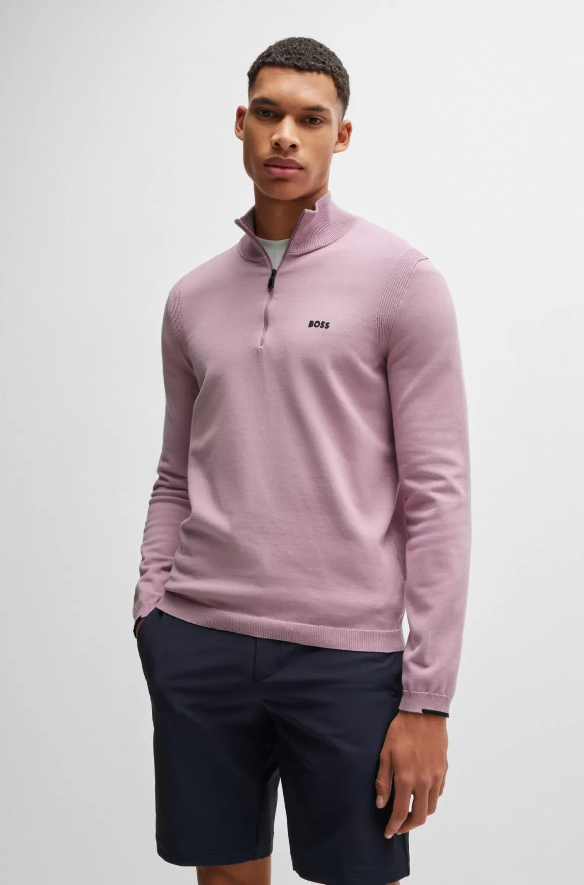 HUGO BOSS Sweater Med Lynlås I Halsen I Bomuldsblanding Med Logoprint