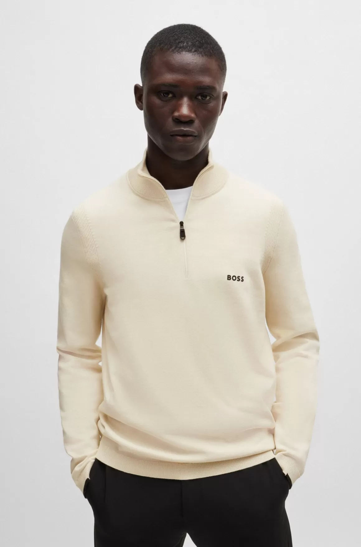 HUGO BOSS Sweater Med Lynlås I Halsen I Bomuldsblanding Med Logoprint