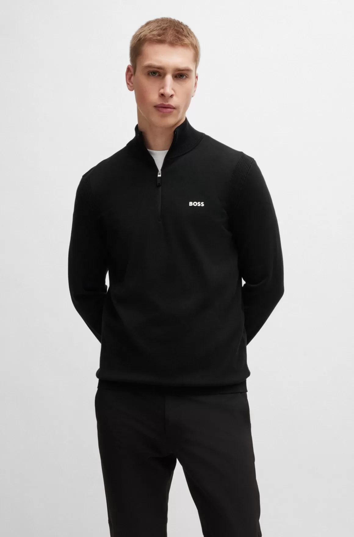 HUGO BOSS Sweater Med Lynlås I Halsen I Bomuldsblanding Med Logoprint