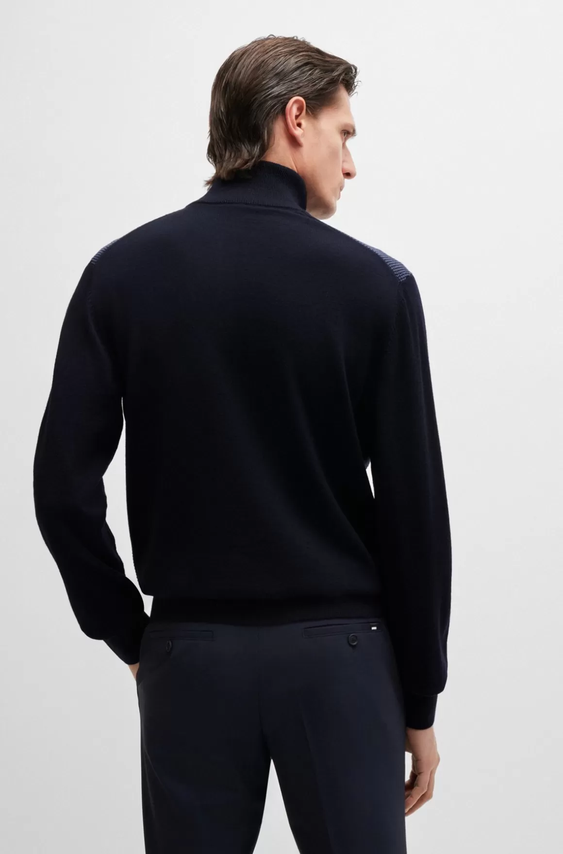 HUGO BOSS Sweater Med Lynlås I Halsen I Ny Uld Med Blandede Strukturer