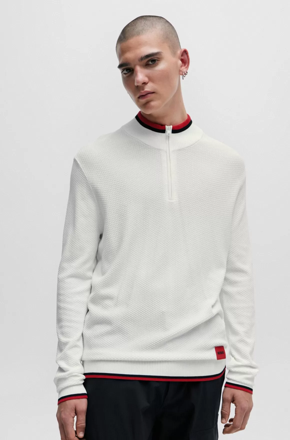 HUGO BOSS Sweater Med Lynlås I Halsen Og Logomærkat