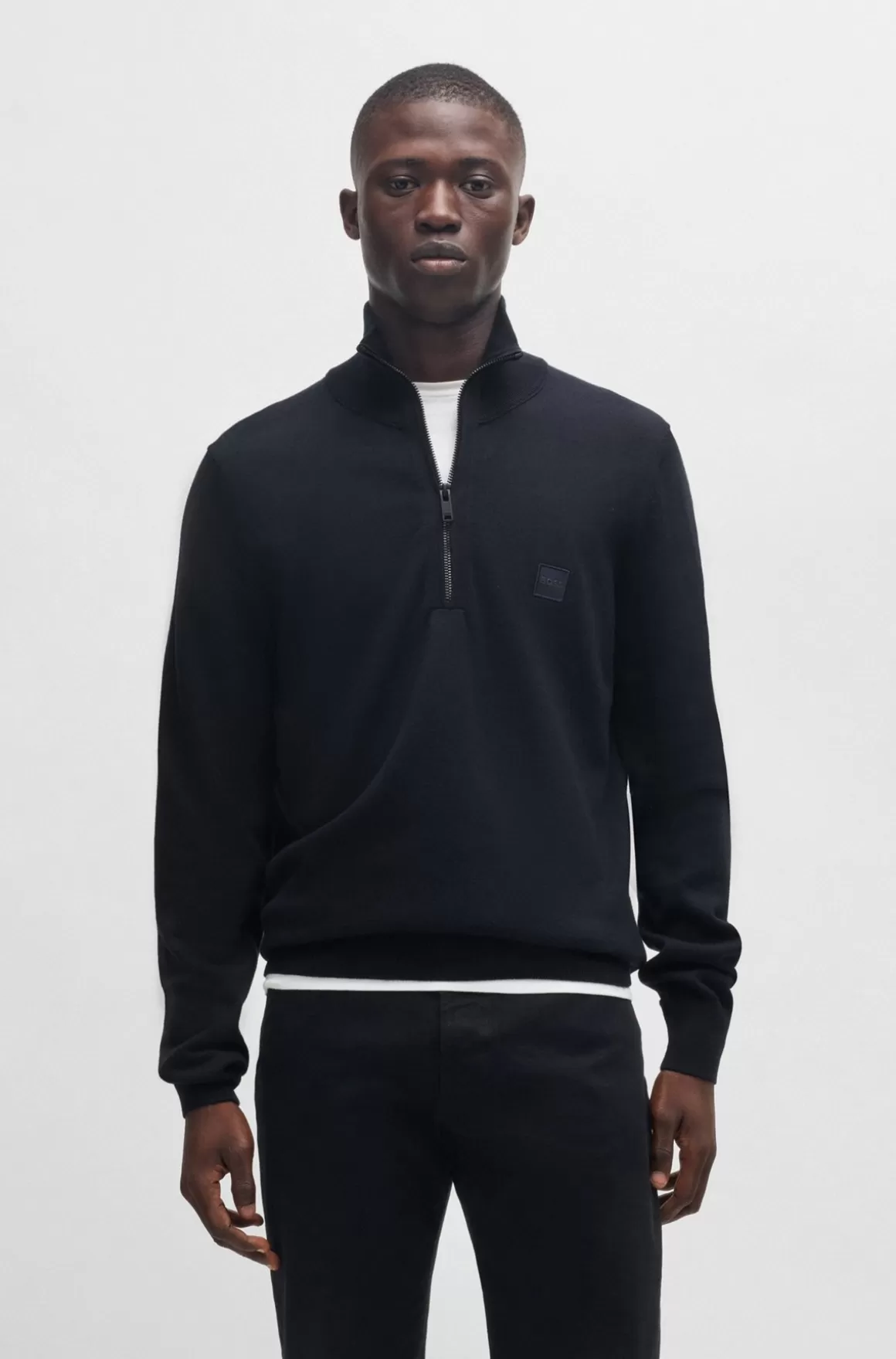 HUGO BOSS Sweater Med Lynlås I Halsen Og Logomærkat I Bomuld Og Kashmir