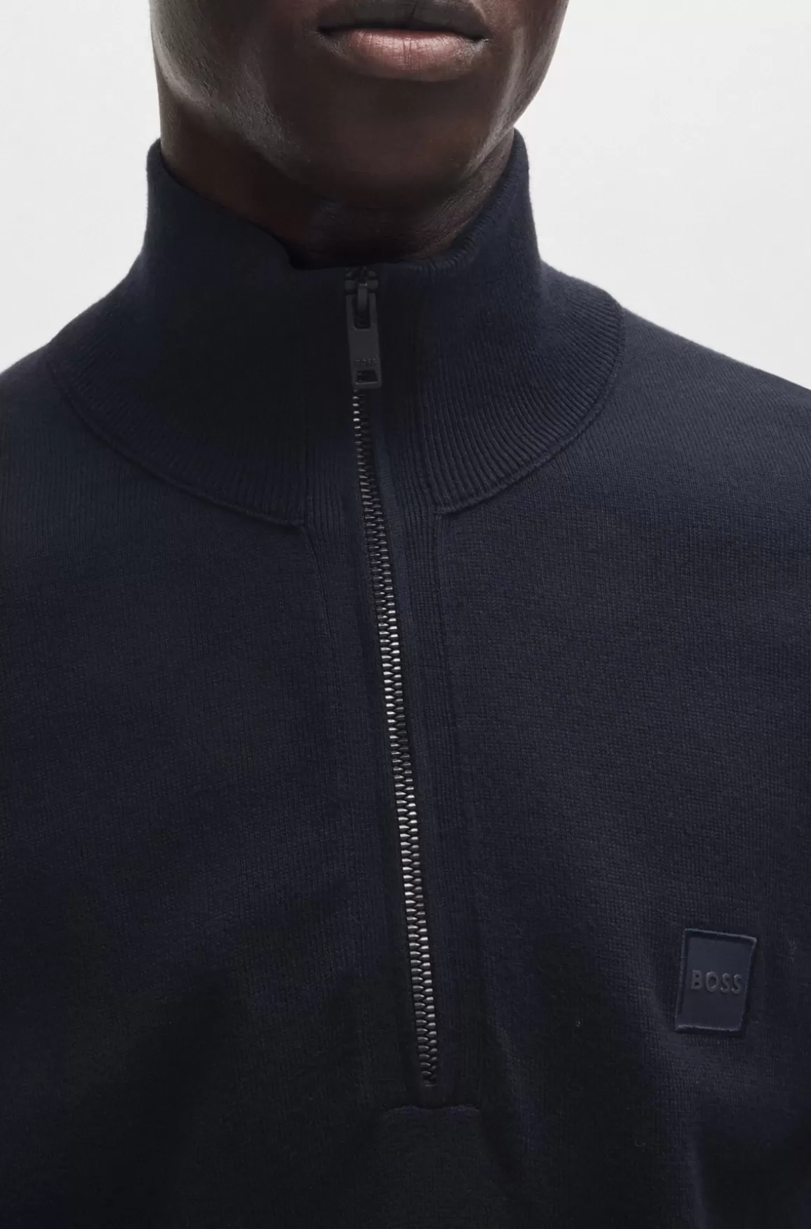 HUGO BOSS Sweater Med Lynlås I Halsen Og Logomærkat I Bomuld Og Kashmir