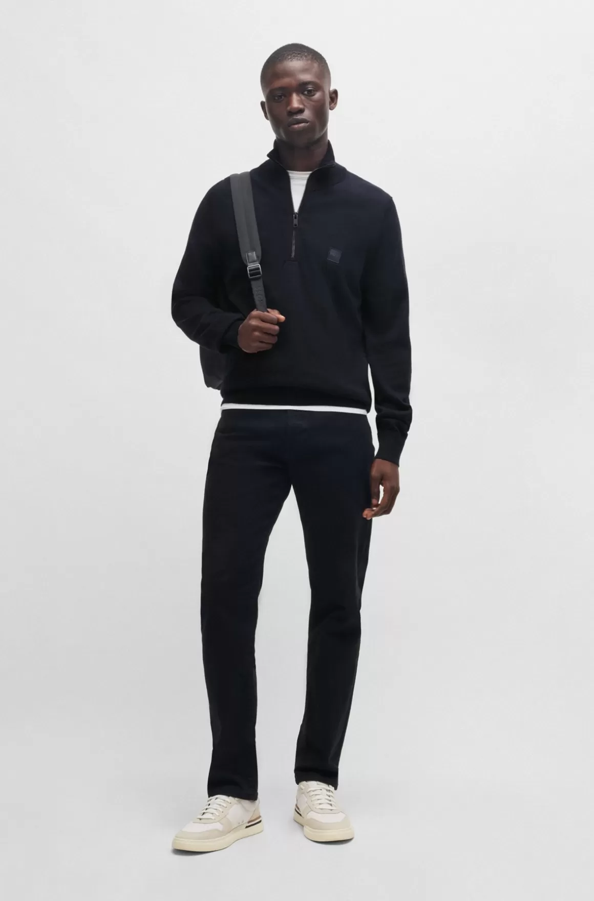 HUGO BOSS Sweater Med Lynlås I Halsen Og Logomærkat I Bomuld Og Kashmir