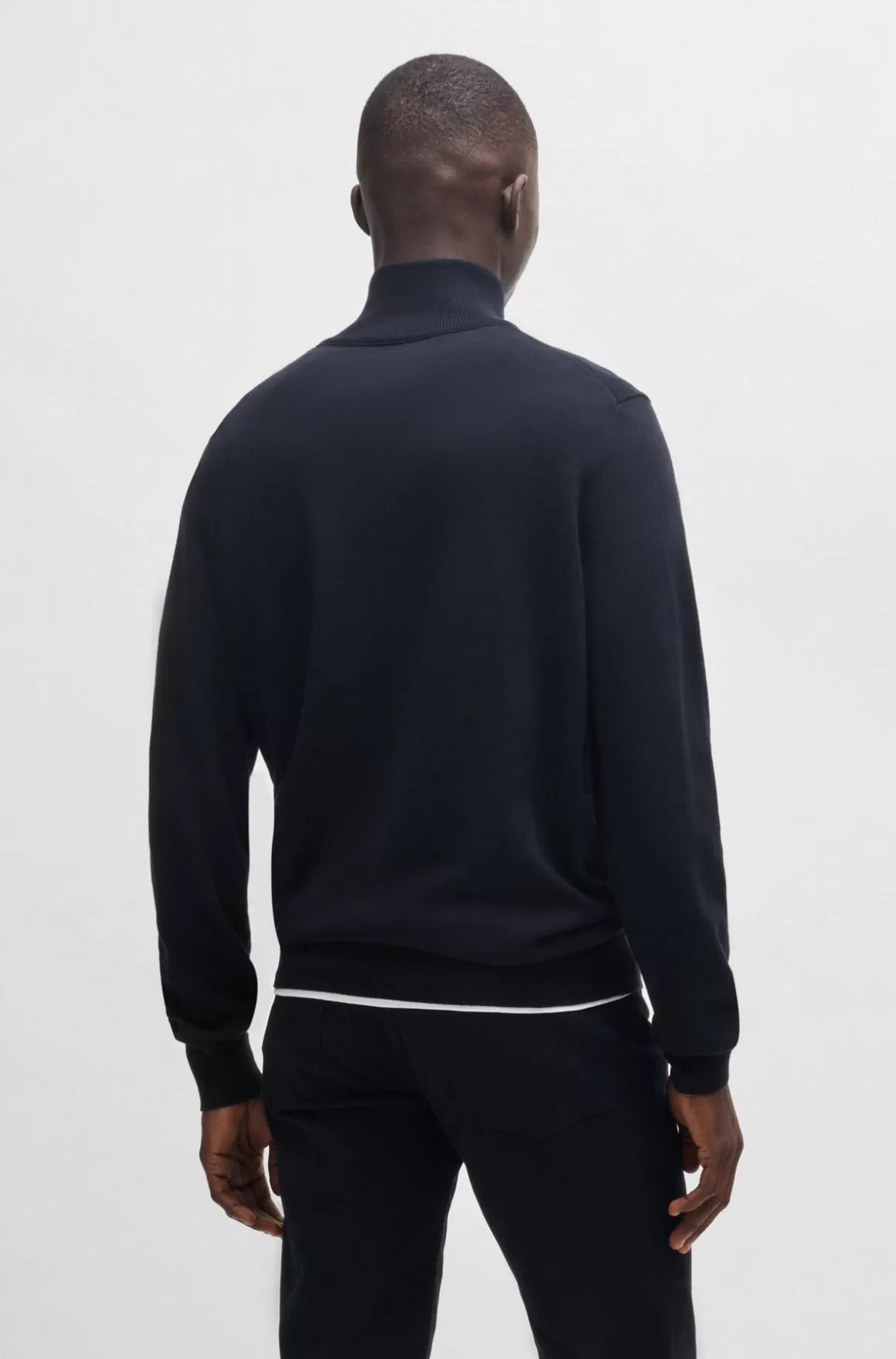 HUGO BOSS Sweater Med Lynlås I Halsen Og Logomærkat I Bomuld Og Kashmir