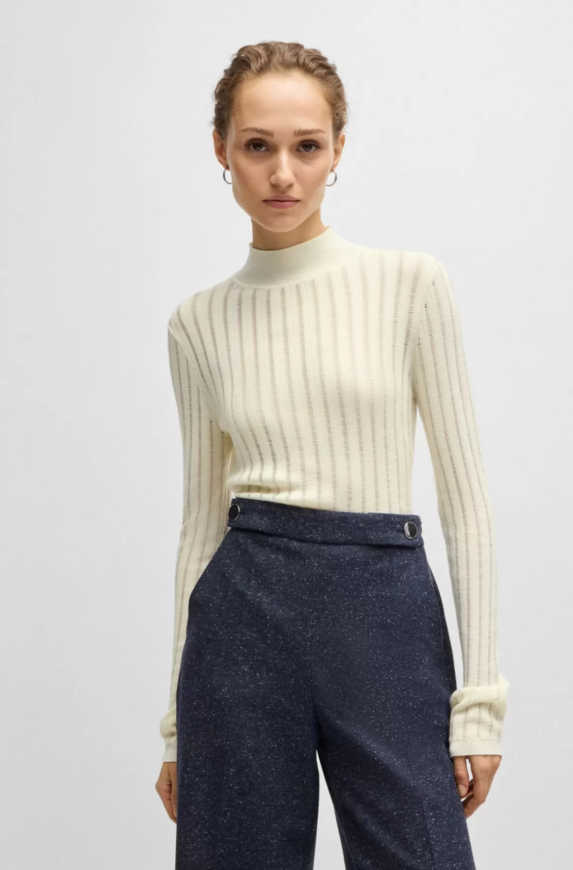 HUGO BOSS Sweater Med Ny Uld Og Strukturstriber