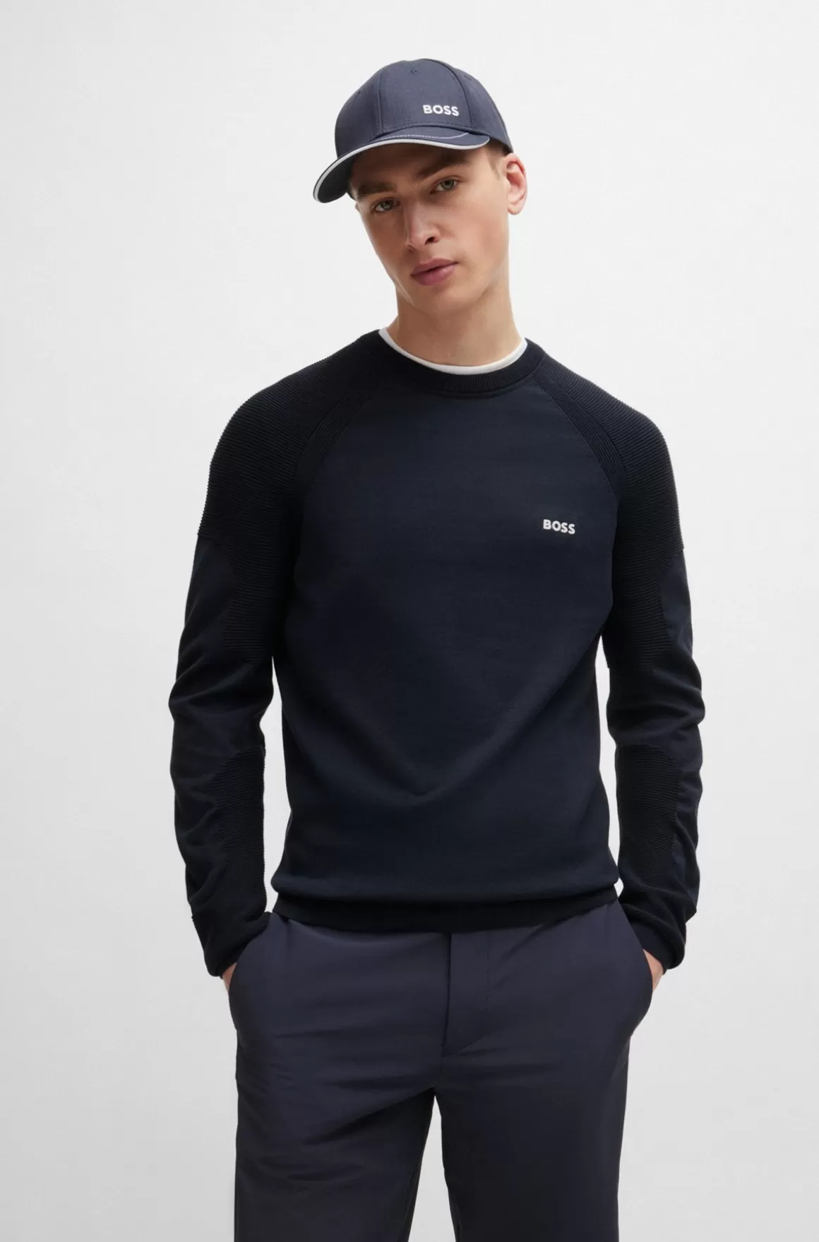 HUGO BOSS Sweater Med Regular Fit I Bomuldsblanding Med Logodetalje