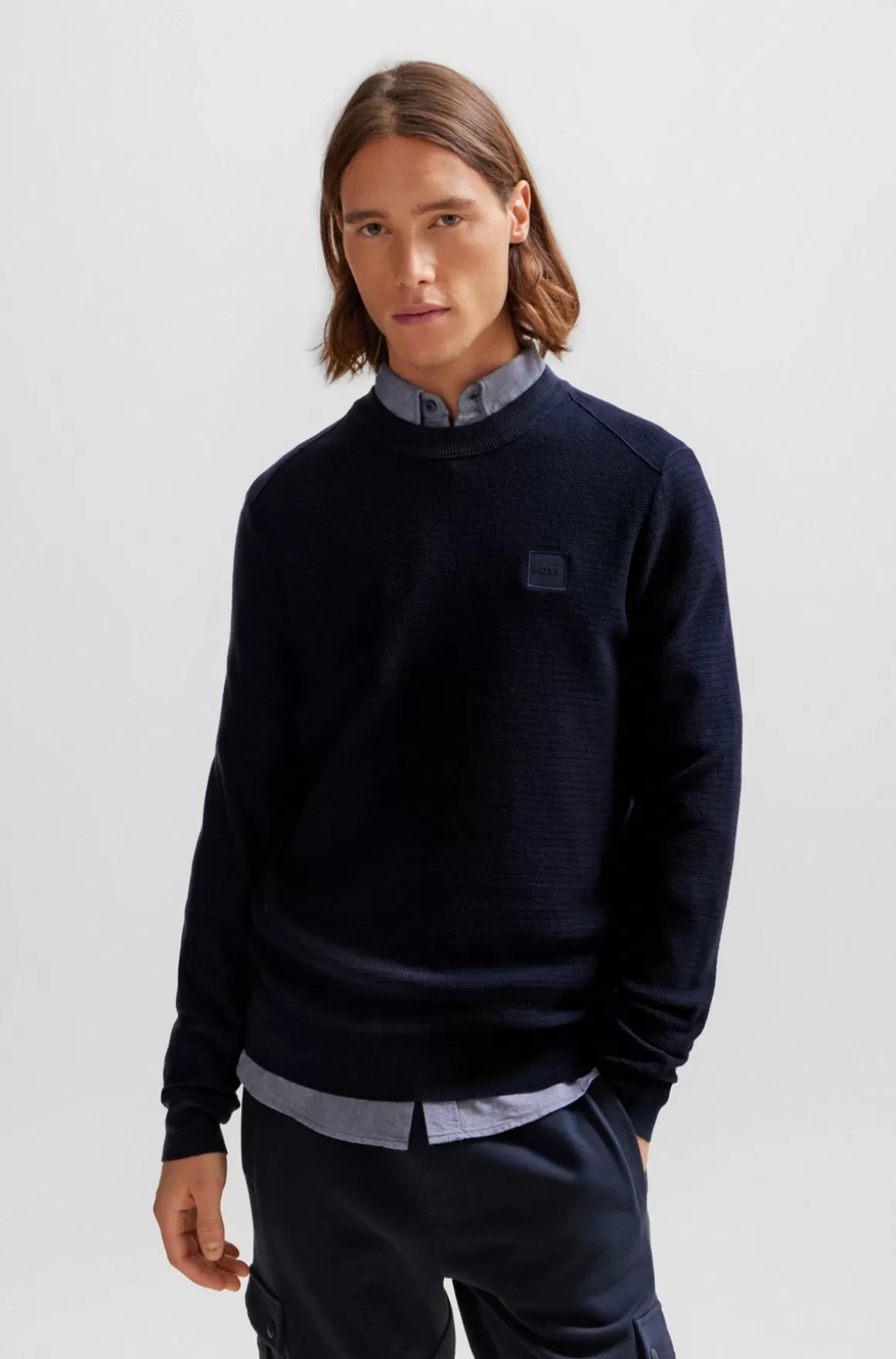 HUGO BOSS Sweater Med Regular Fit I Bomuldskashmir Og Med Logomærke