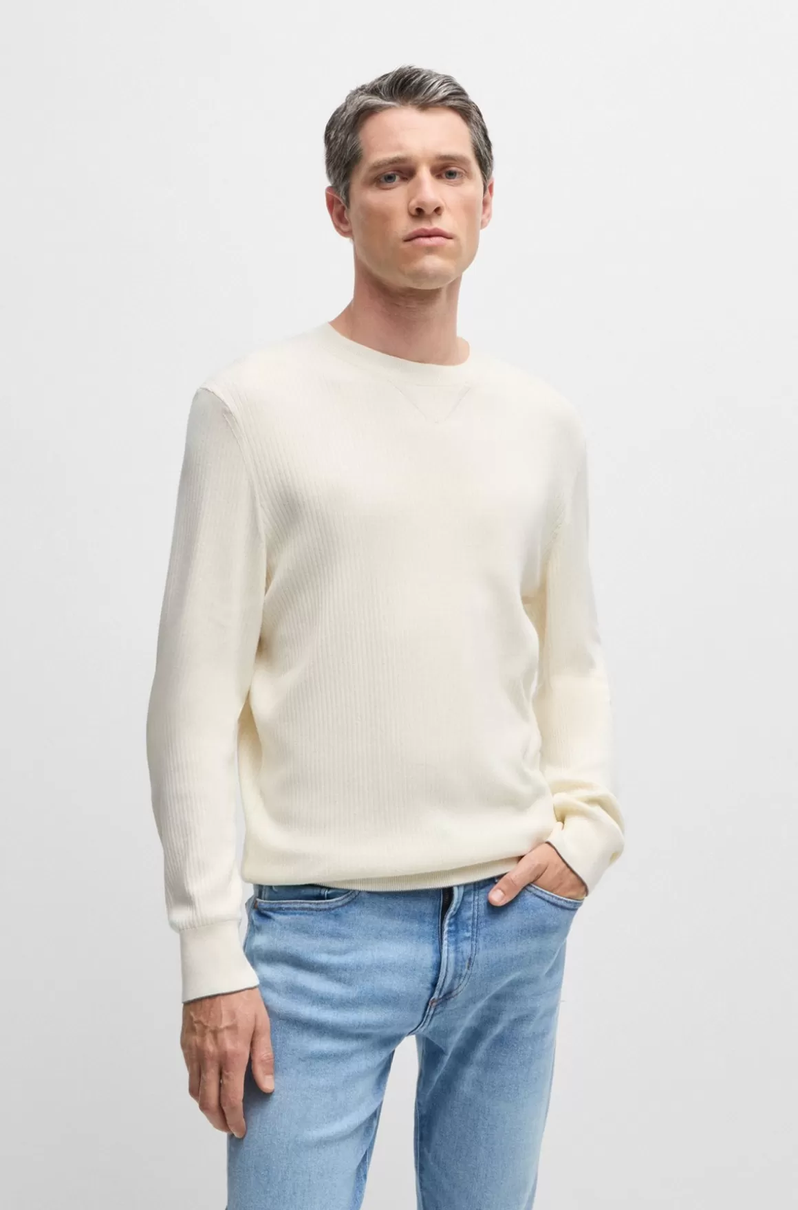 HUGO BOSS Sweater Med Regular Fit I Silke Og Bomuld