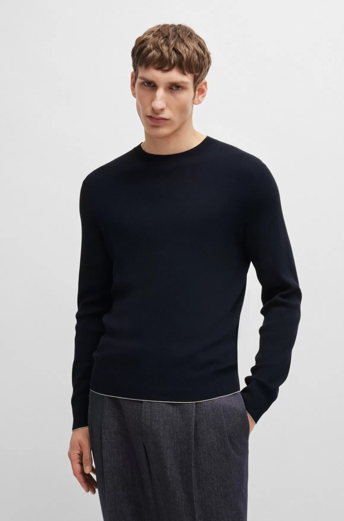 HUGO BOSS Sweater Med Regular Fit I Silke Og Bomuld