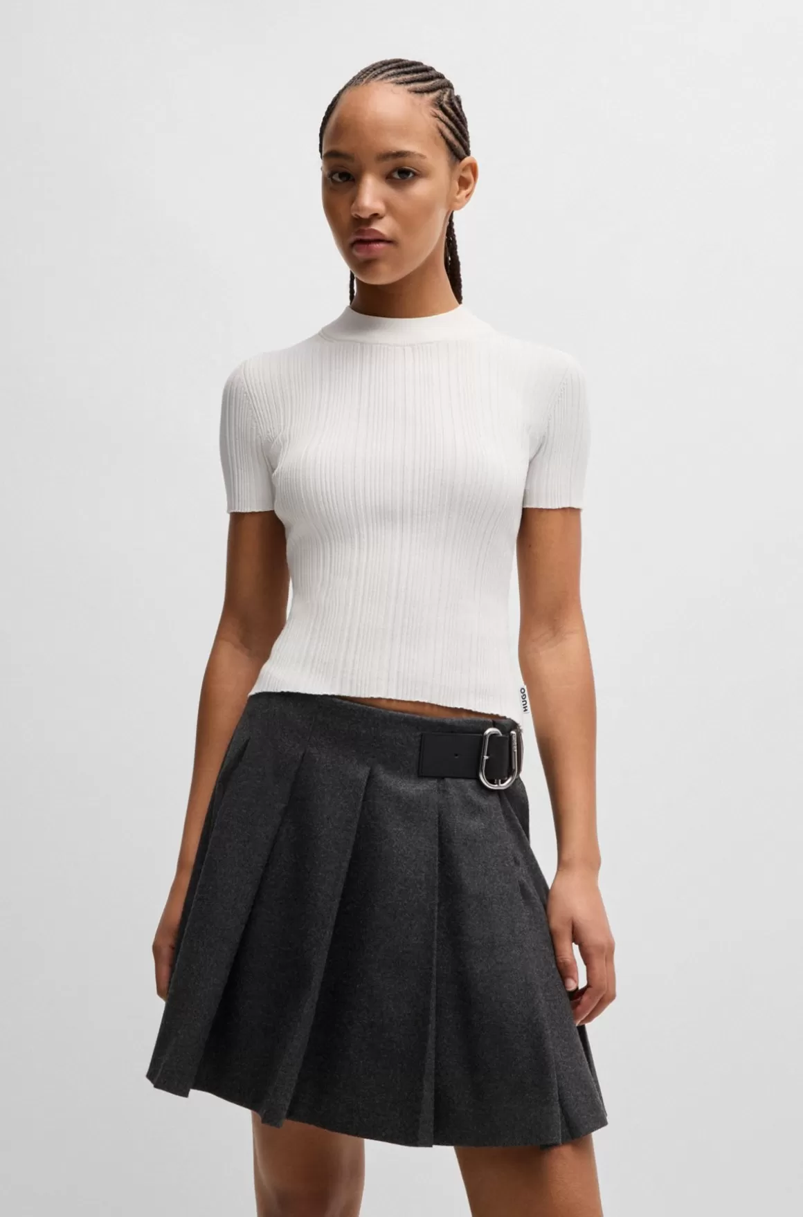 HUGO BOSS Sweater Med Uregelmæssig Ribstrikket Struktur Og Høj Hals