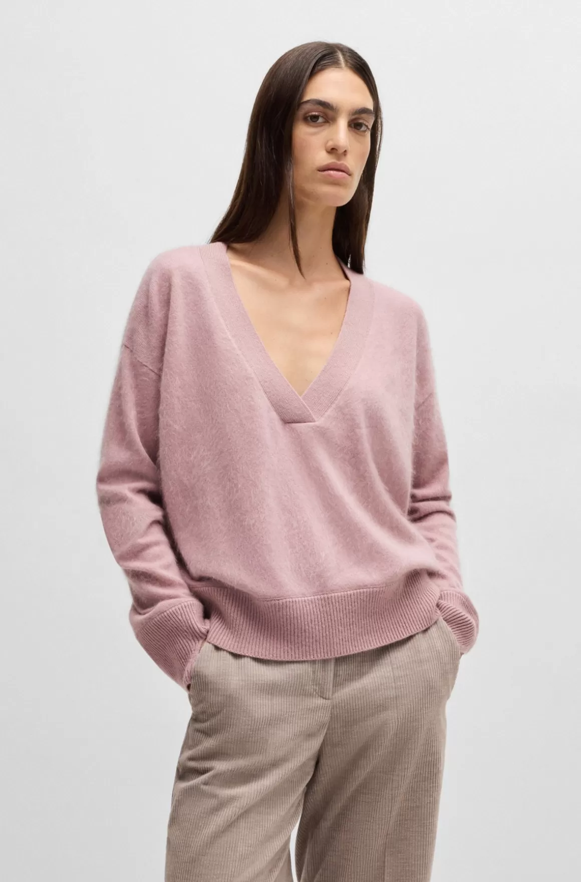 HUGO BOSS Sweater Med V-hals I Kashmir Med Struktur