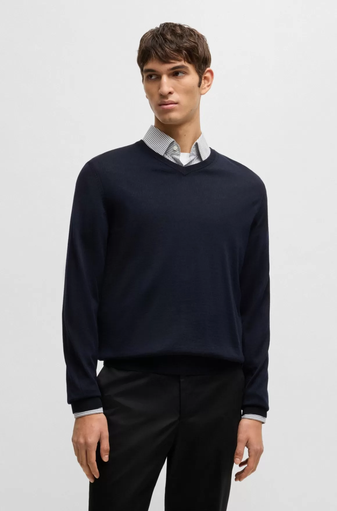 HUGO BOSS Sweater Med V-hals I Ny Uld