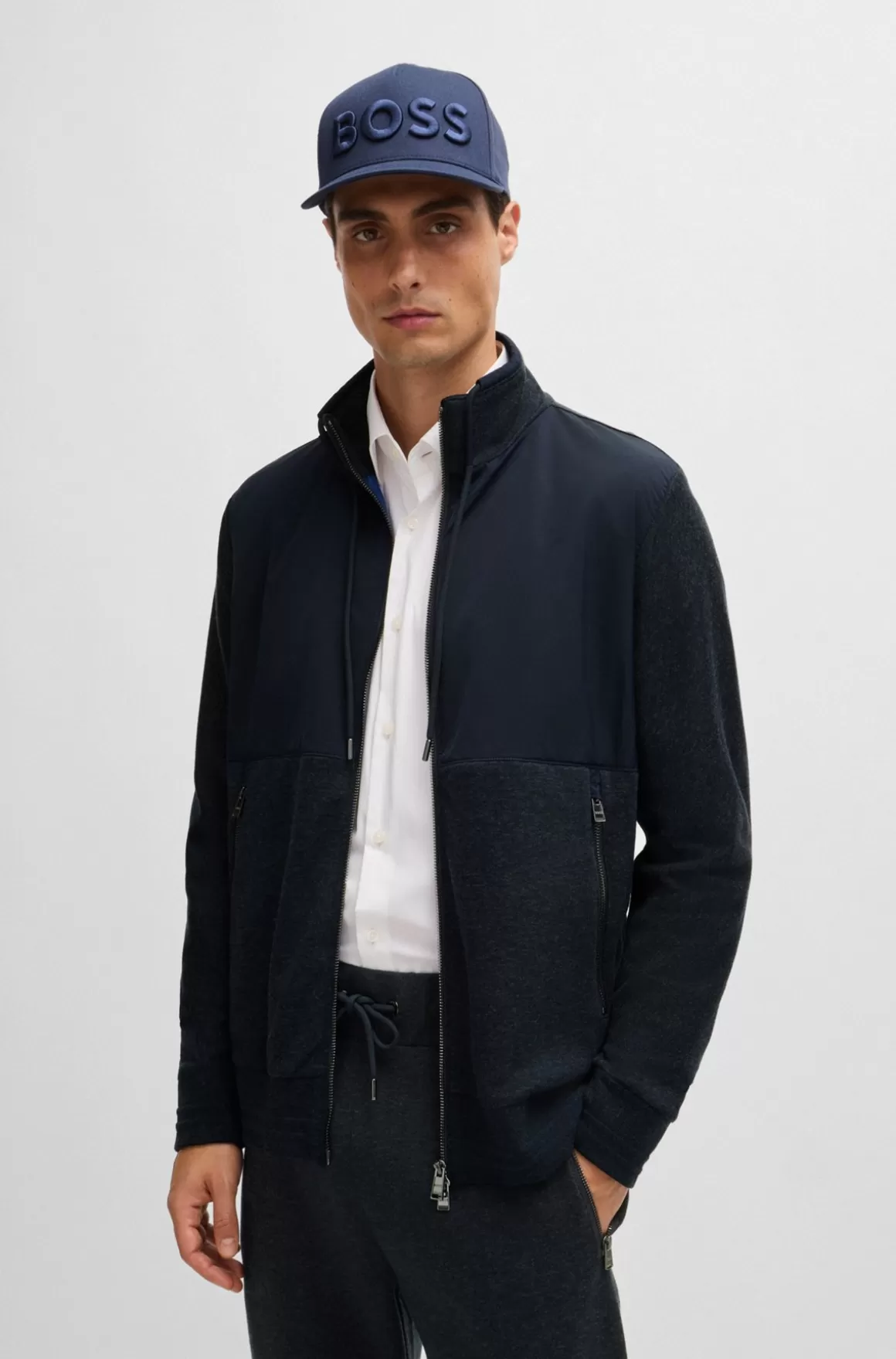 HUGO BOSS Sweatshirt I Blandede Materialer Med Regular Fit Og Lynlås