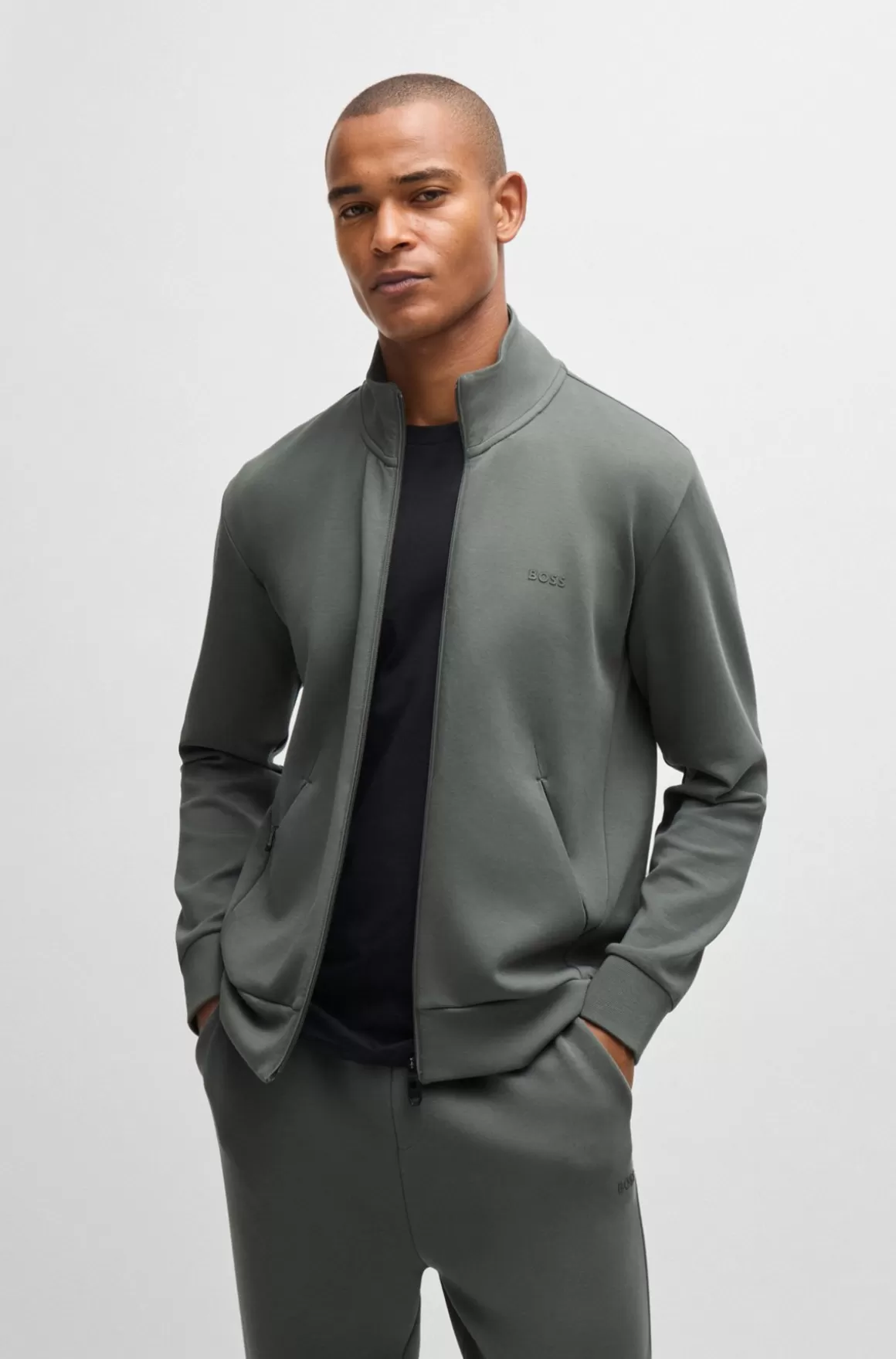 HUGO BOSS Sweatshirt I Bomuld Med Lynlås Og Skjult Lomme
