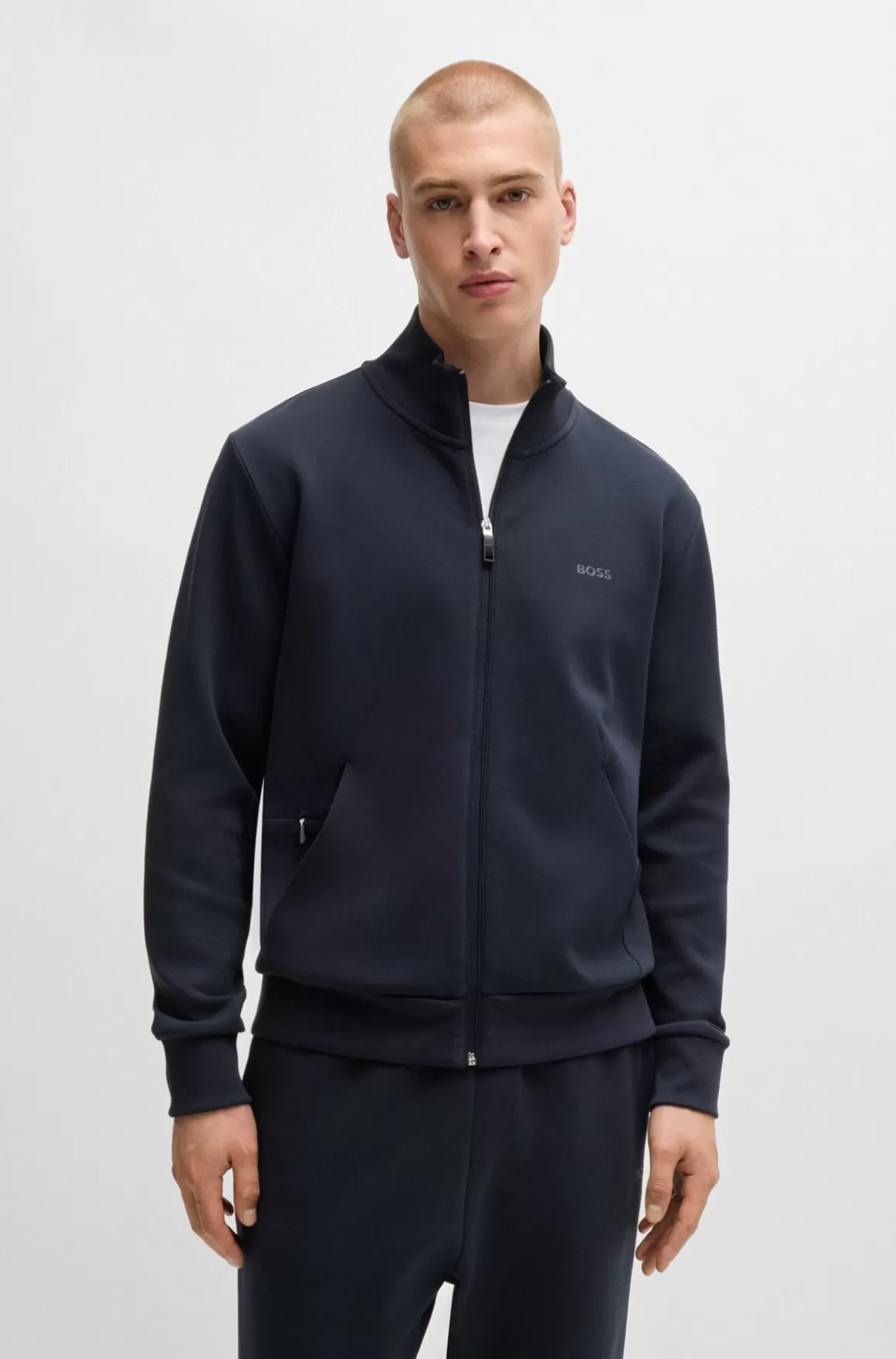 HUGO BOSS Sweatshirt I Bomuld Med Lynlås Og Skjult Lomme