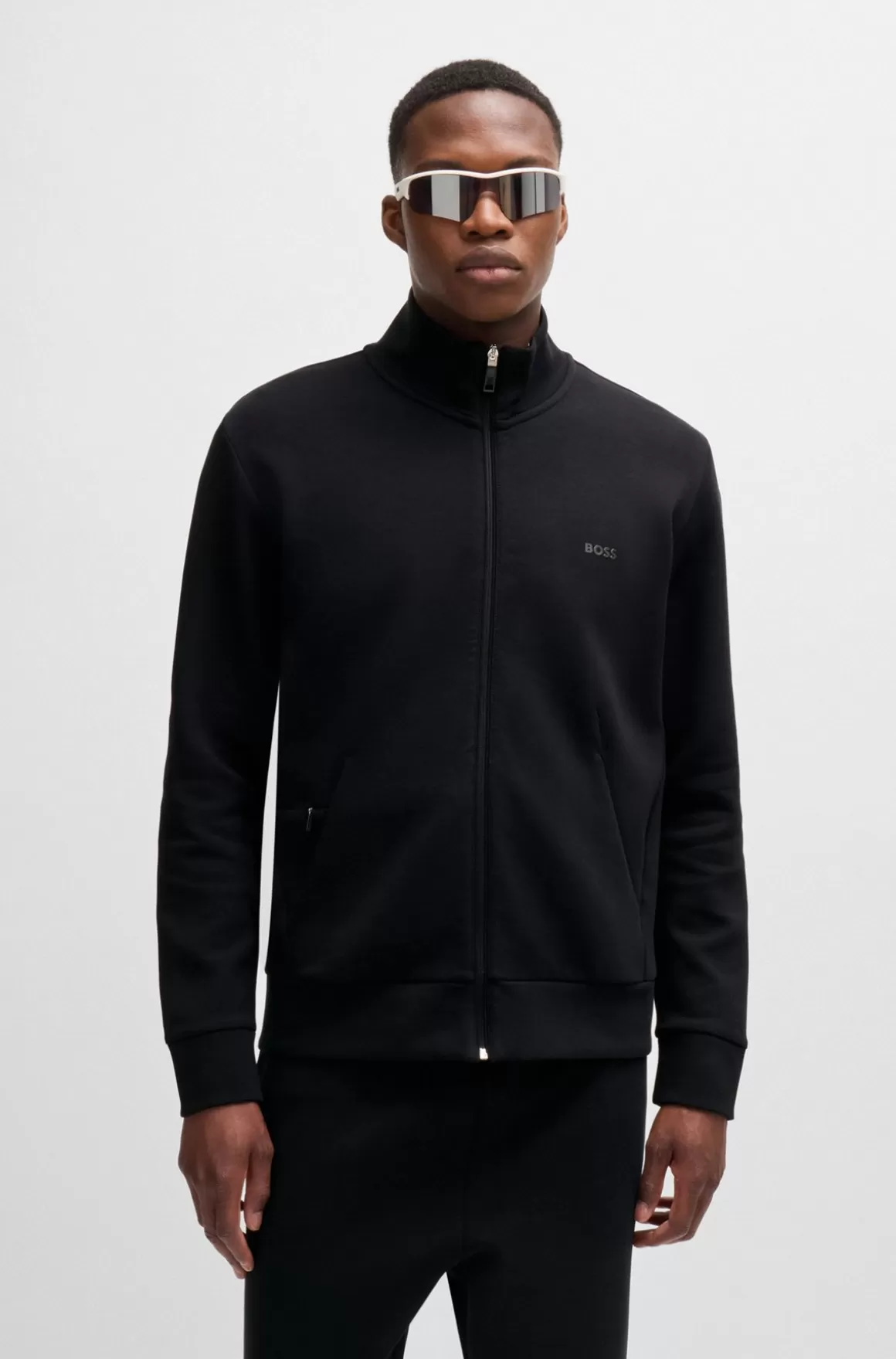 HUGO BOSS Sweatshirt I Bomuld Med Lynlås Og Skjult Lomme