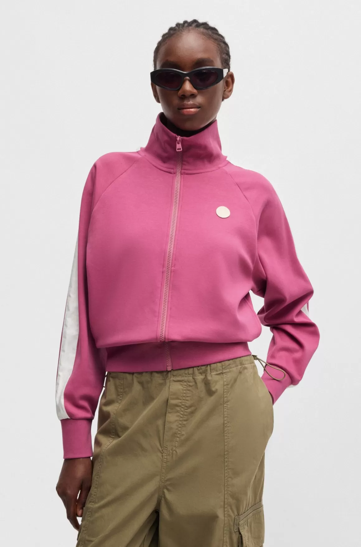 HUGO BOSS Sweatshirt I Bomuld Med Stræk, Lynlås Og Logobadge