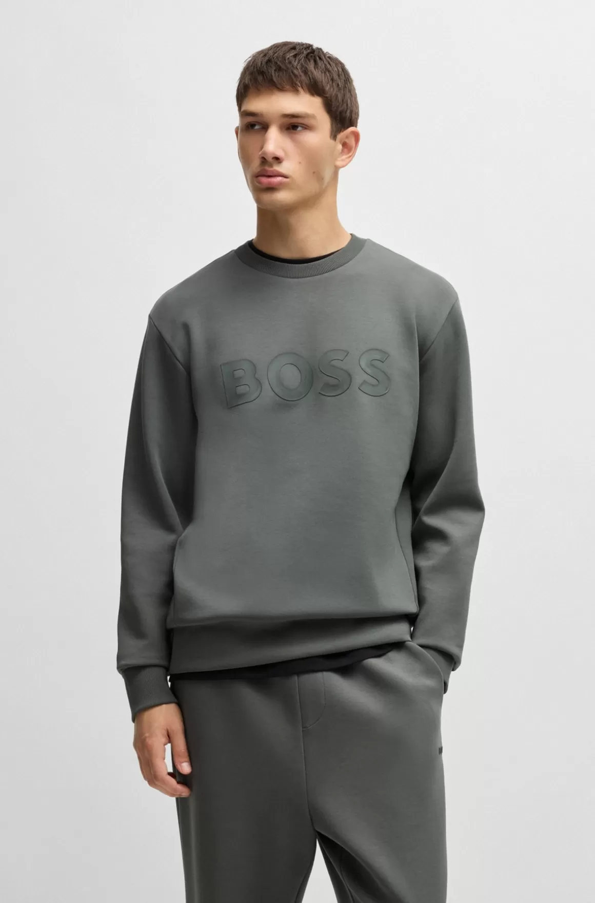 HUGO BOSS Sweatshirt I Bomuld Med Stræk Og Sandwichlogo