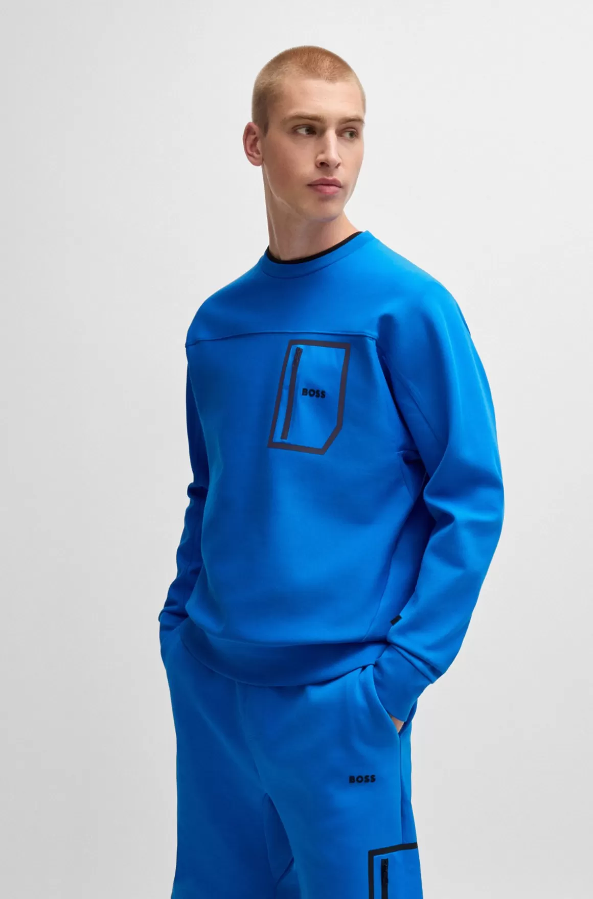 HUGO BOSS Sweatshirt I Bomuldsblanding Med Dekorativt Reflekterende Print