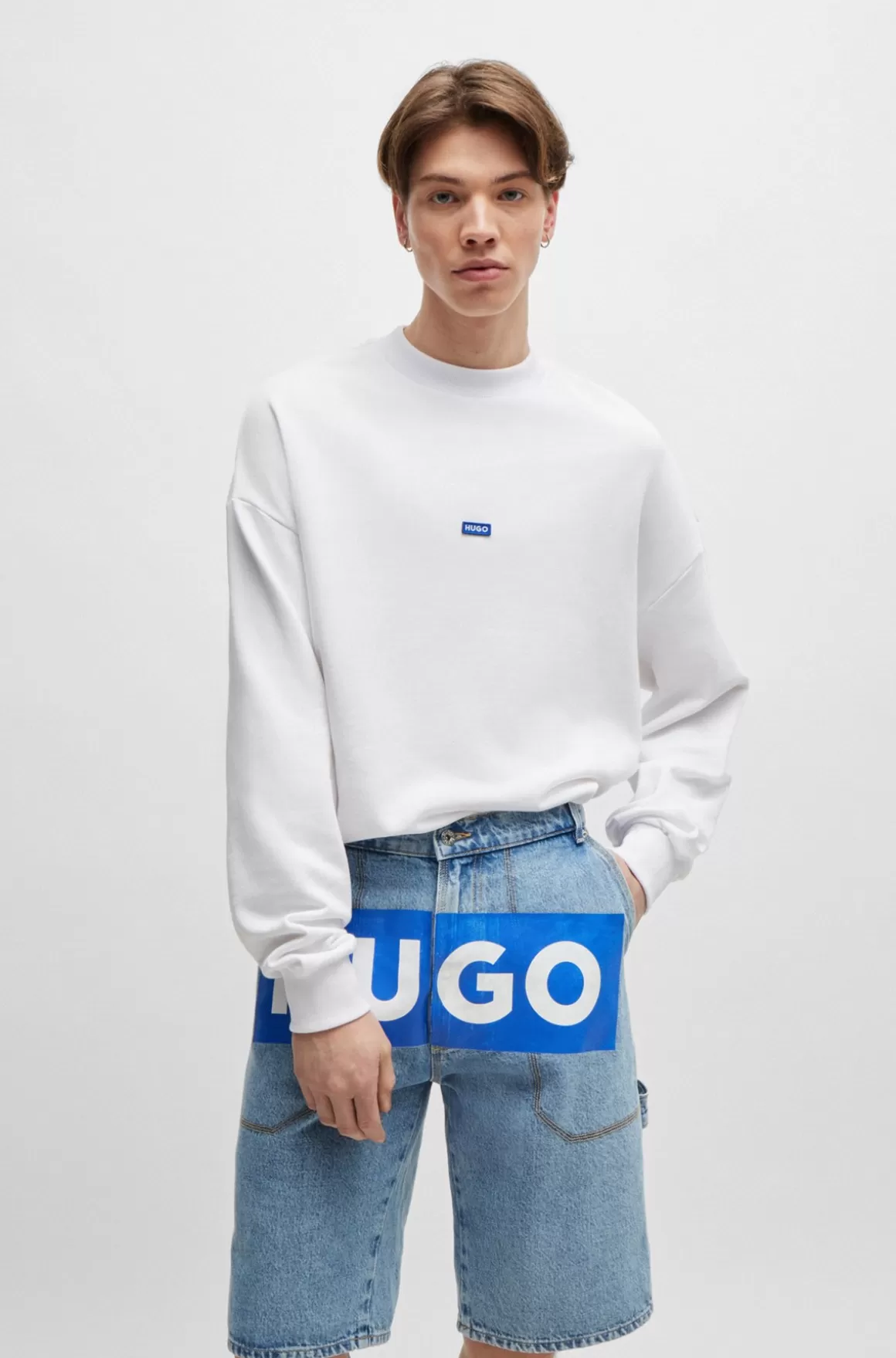 HUGO BOSS Sweatshirt I Bomuldsfrotté Med Blåt Logomærke