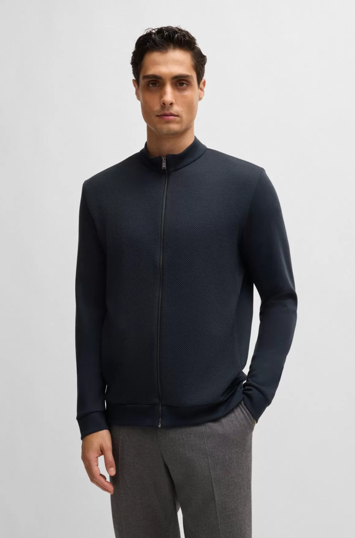 HUGO BOSS Sweatshirt I Pima-bomuld Med Lynlås Og Struktureret Front