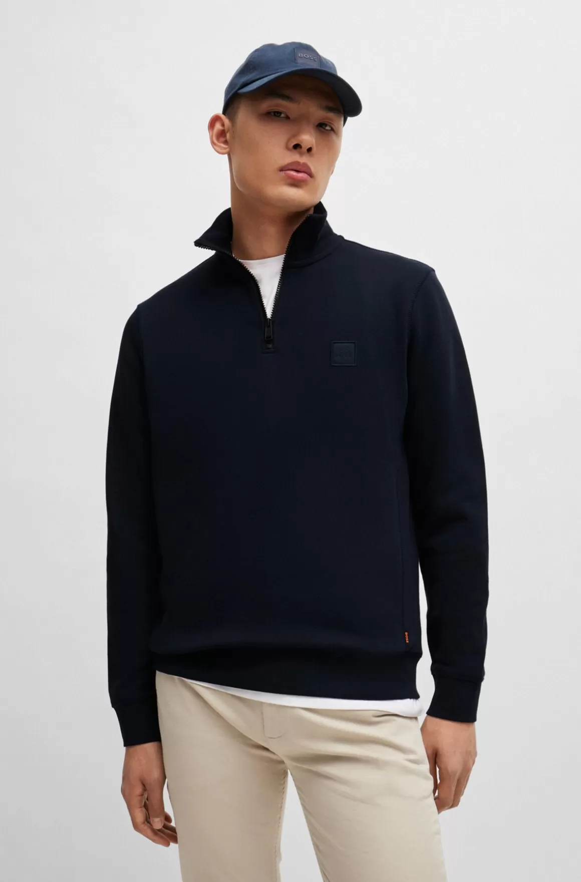 HUGO BOSS Sweatshirt I Sweatkvalitet Af Bomuld Med Lynlås I Halsen Og Logomærke