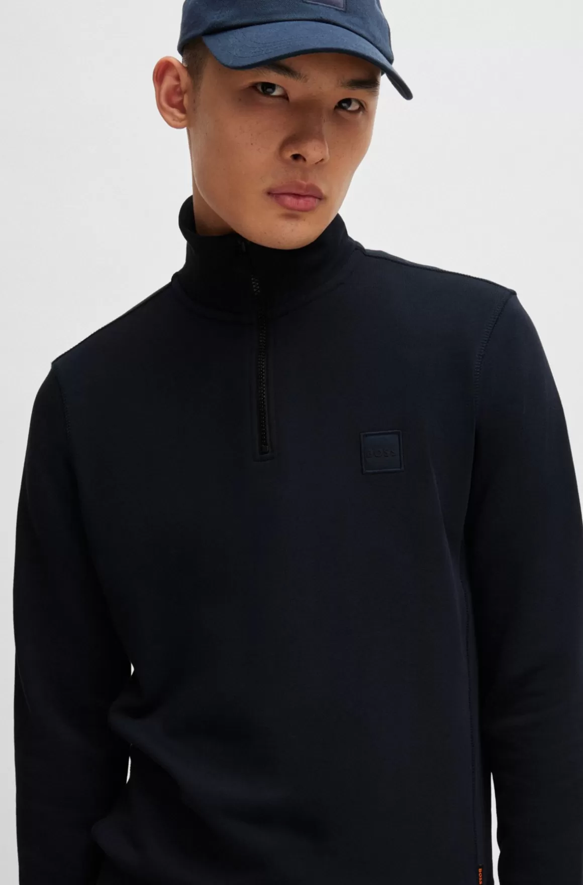 HUGO BOSS Sweatshirt I Sweatkvalitet Af Bomuld Med Lynlås I Halsen Og Logomærke