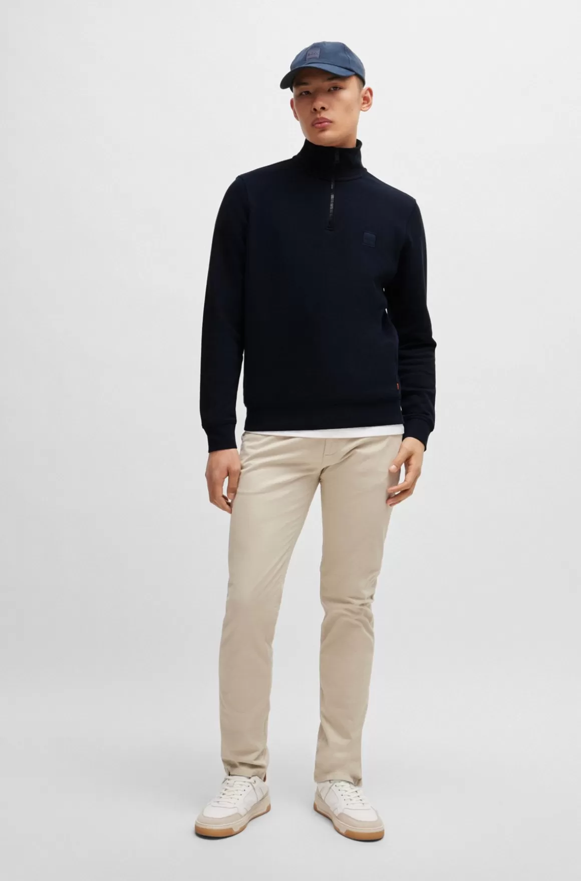 HUGO BOSS Sweatshirt I Sweatkvalitet Af Bomuld Med Lynlås I Halsen Og Logomærke