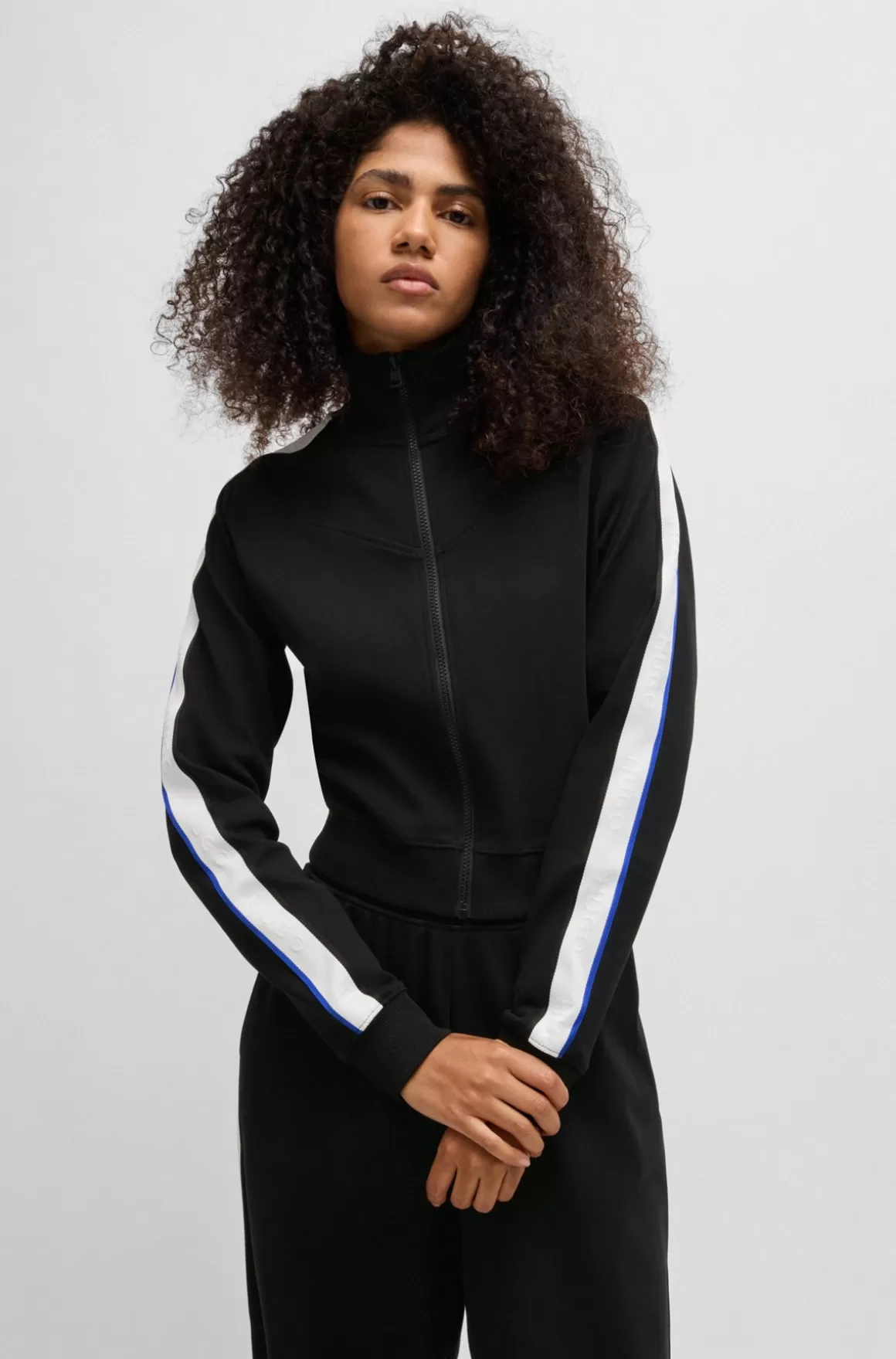 HUGO BOSS Sweatshirt Med Lynlås I Bomuld Med Stræk Og Logobånd