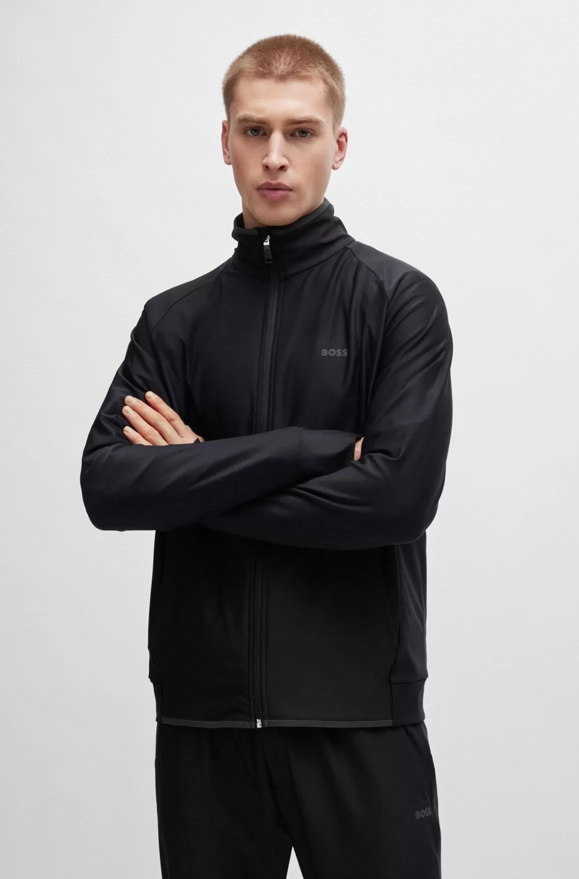 HUGO BOSS Sweatshirt Med Lynlås Og Dekorativt, Reflekterende Logo