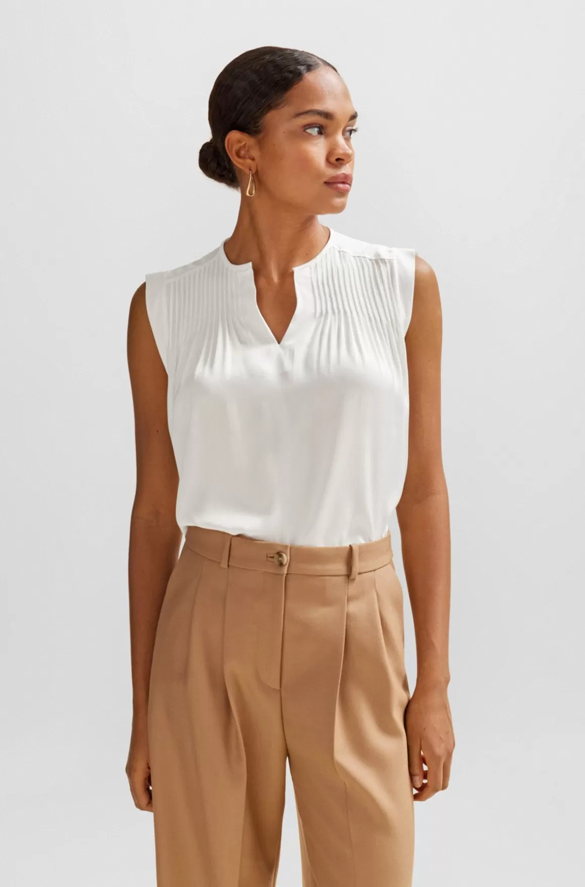 Dame HUGO BOSS Tailored Skjorte I Relaxed Fit I Silke Med Stræk