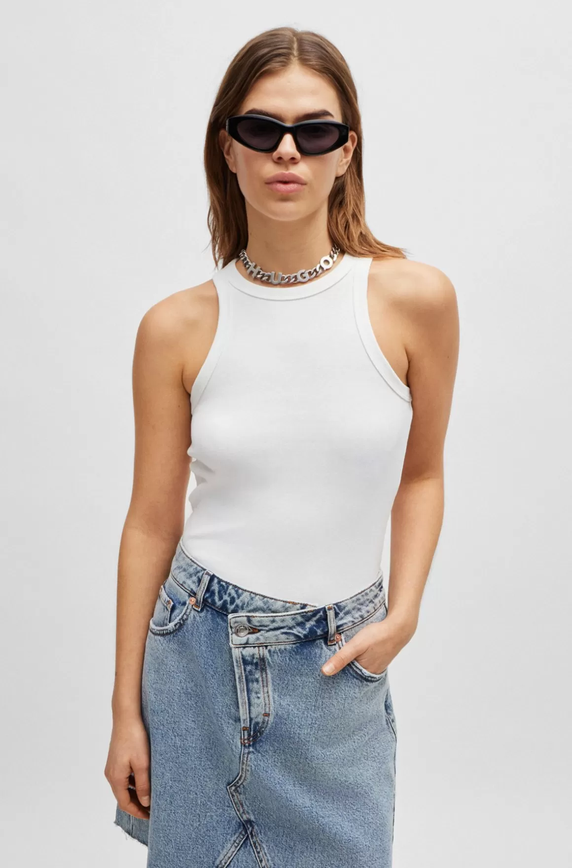 HUGO BOSS Tanktop I Bomuldsblanding Med Ribstruktur Og Logoprint