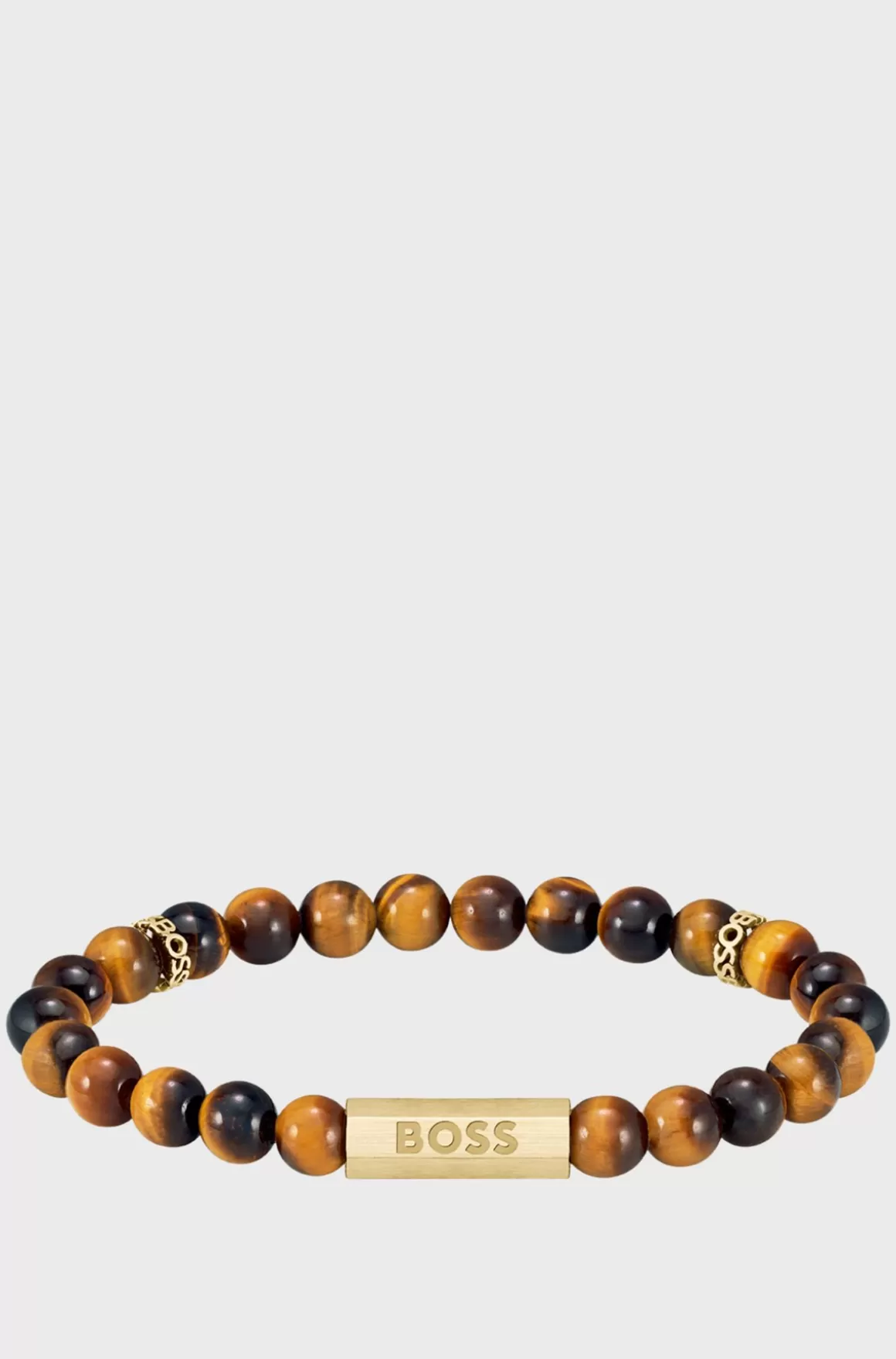 HUGO BOSS Tiger-eye Beaded Cuff With Branded Rondelles