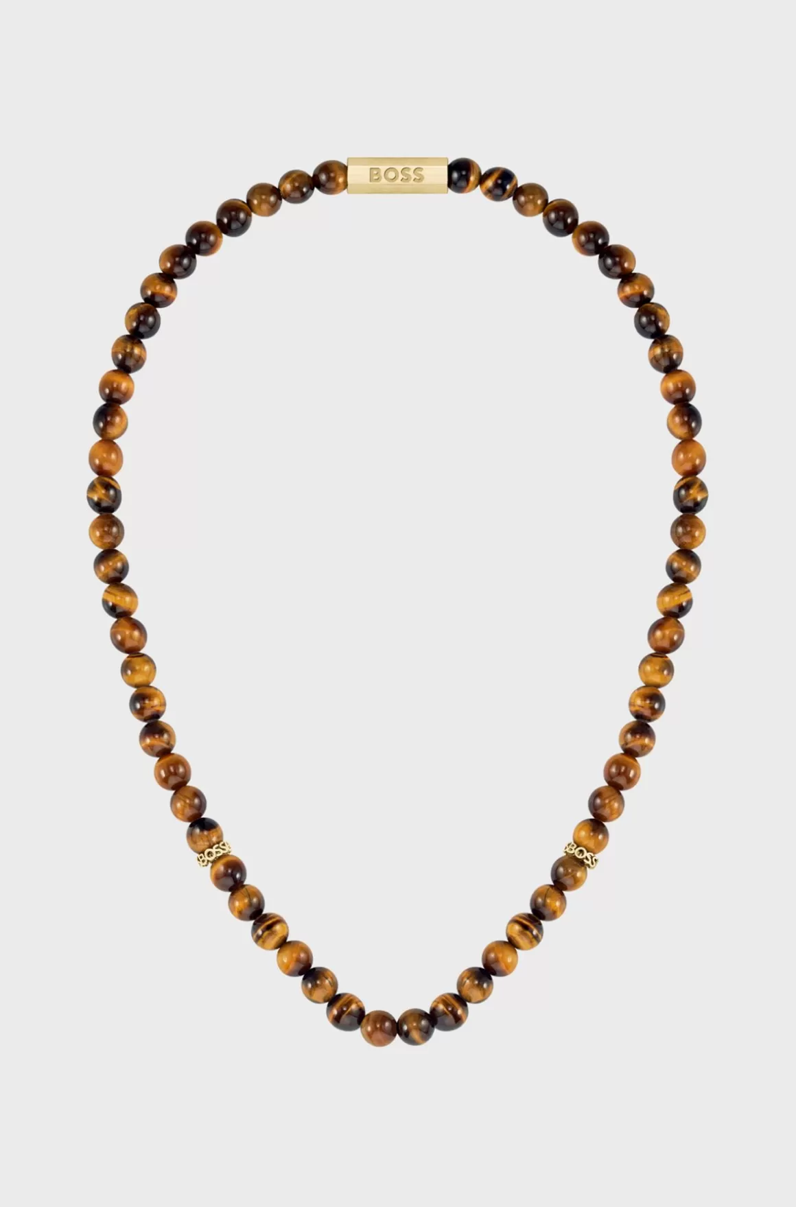 HUGO BOSS Tiger-eye Beaded Necklace With Branded Rondelles