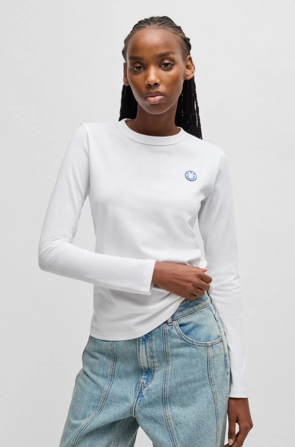 HUGO BOSS Top I Bomuldsjersey Med Happy HUGO Logobadge