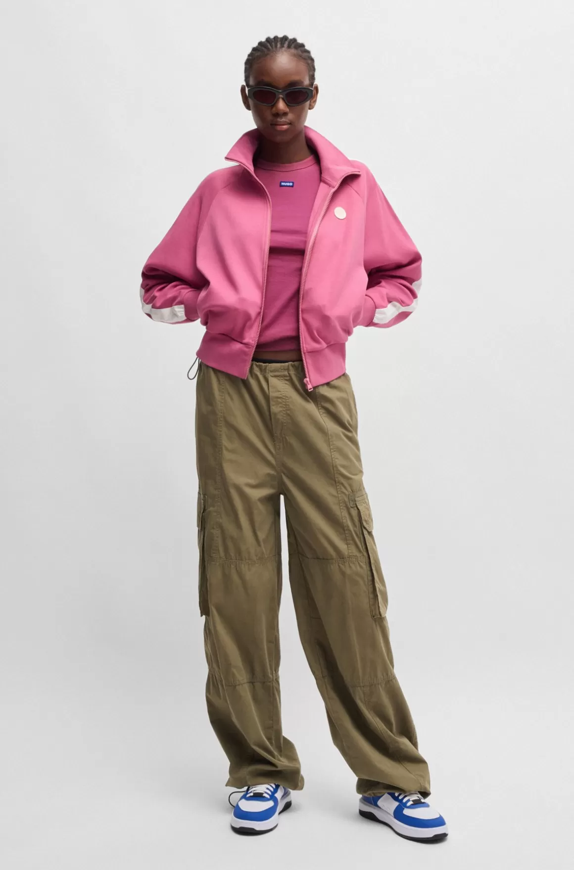 HUGO BOSS Top Med Slim Fit Top Af Strækbomuld Med Blåt Logobadge