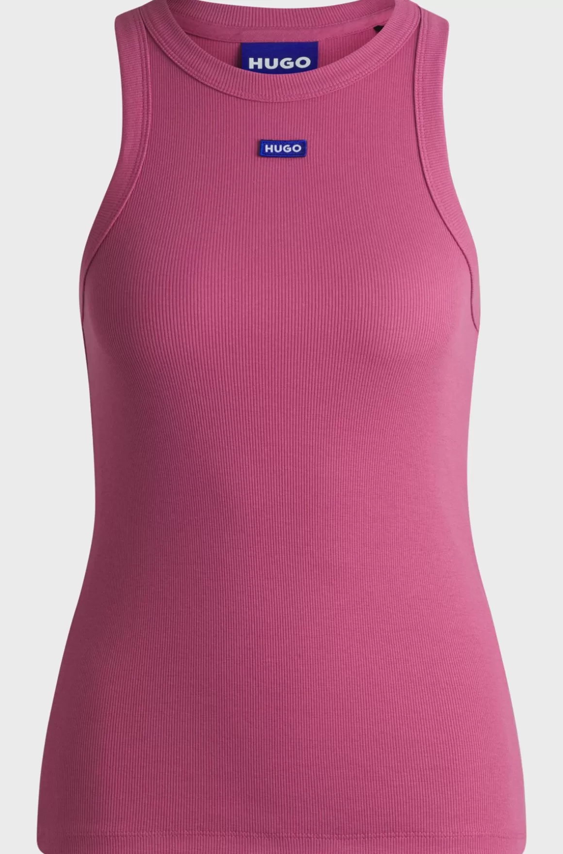 HUGO BOSS Top Med Slim Fit Top Af Strækbomuld Med Blåt Logobadge