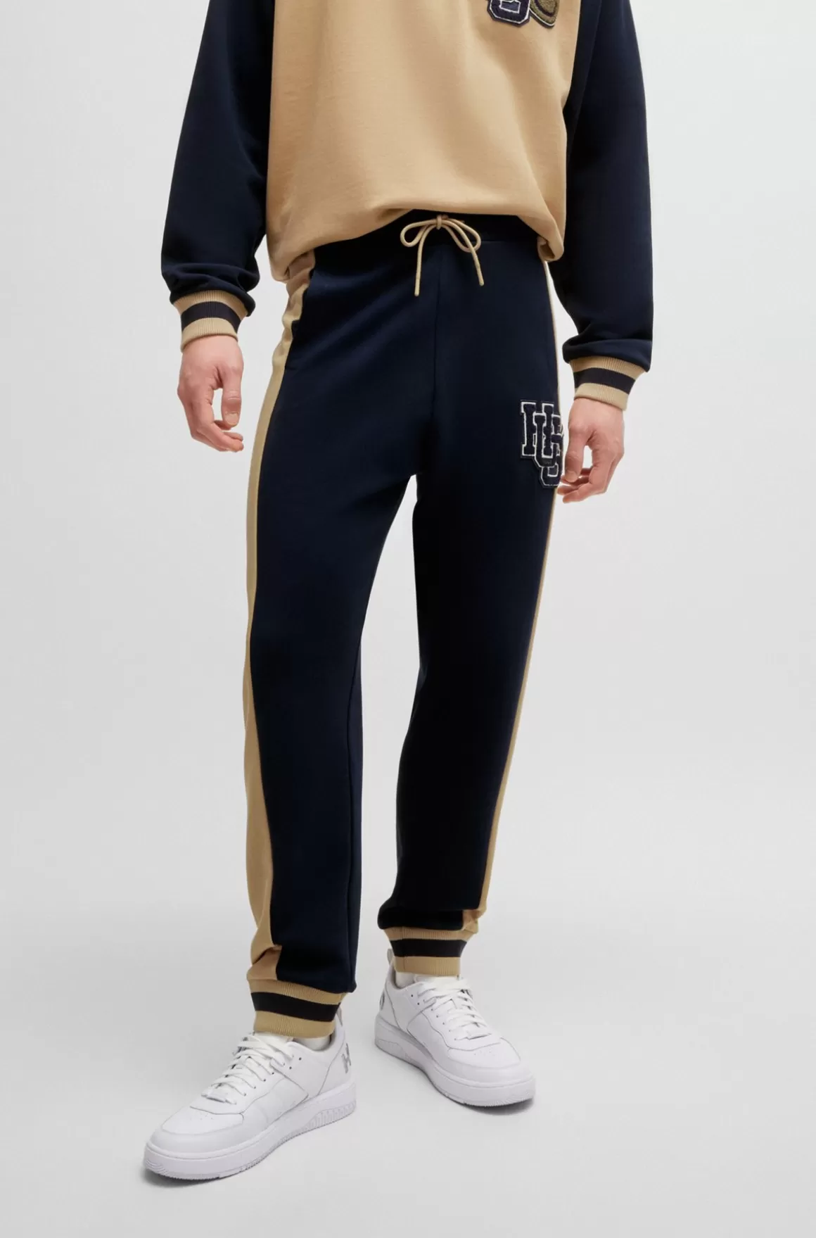 HUGO BOSS Tracksuit-bukser Af Bomuldsfrotté Med Varsity-inspireret Logo