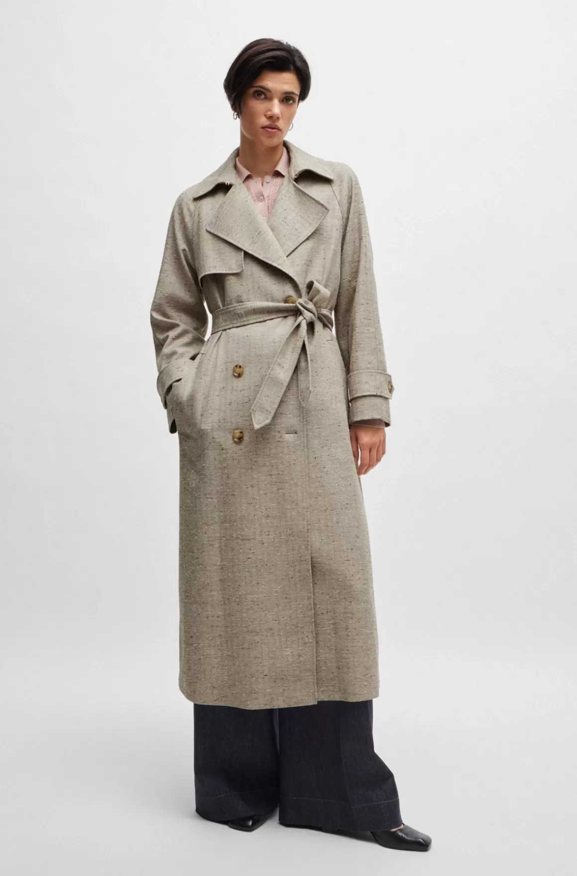 HUGO BOSS Trenchcoat I Uldblanding Med Bælte