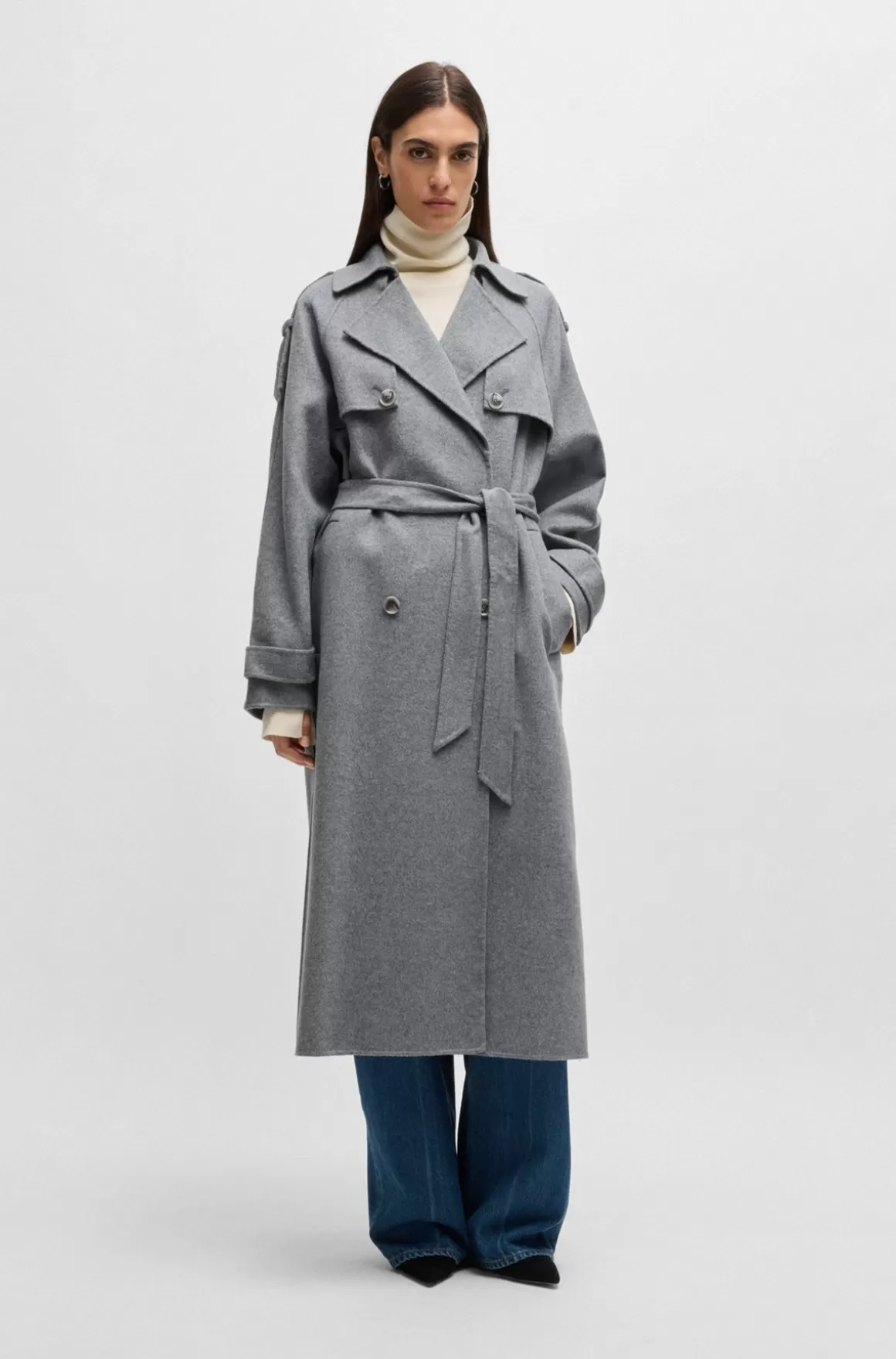 HUGO BOSS Trenchcoat I Uldblanding Med Bælte