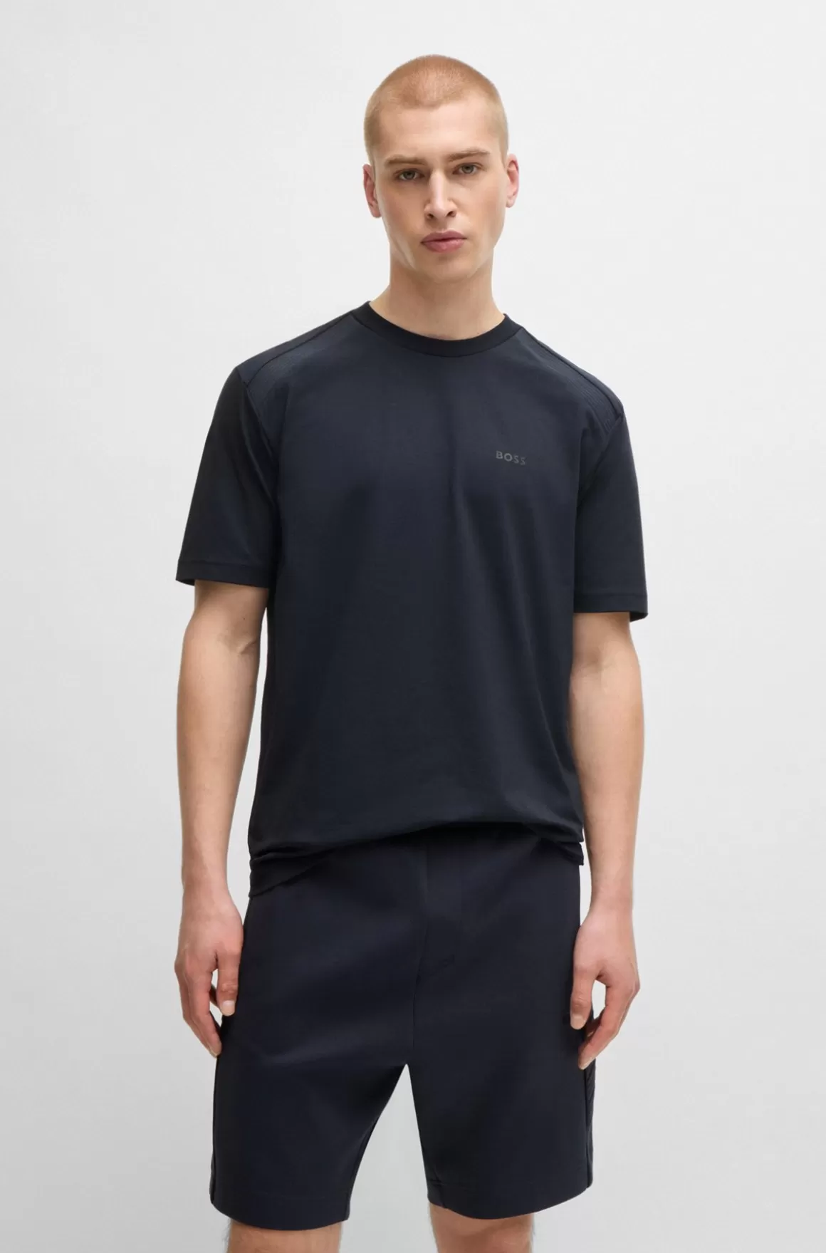 HUGO BOSS T-shirt I Bomuld Med Stræk, Crew Neck Og Logodetalje
