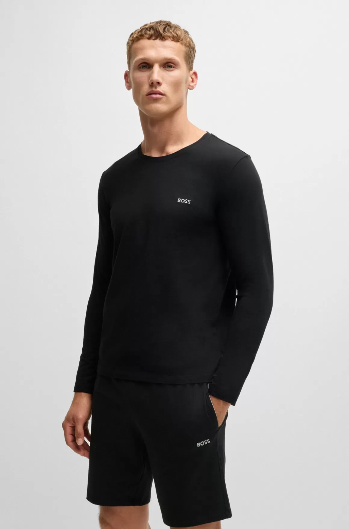 HUGO BOSS T-shirt I Bomuld Med Stræk Og Broderet Logo