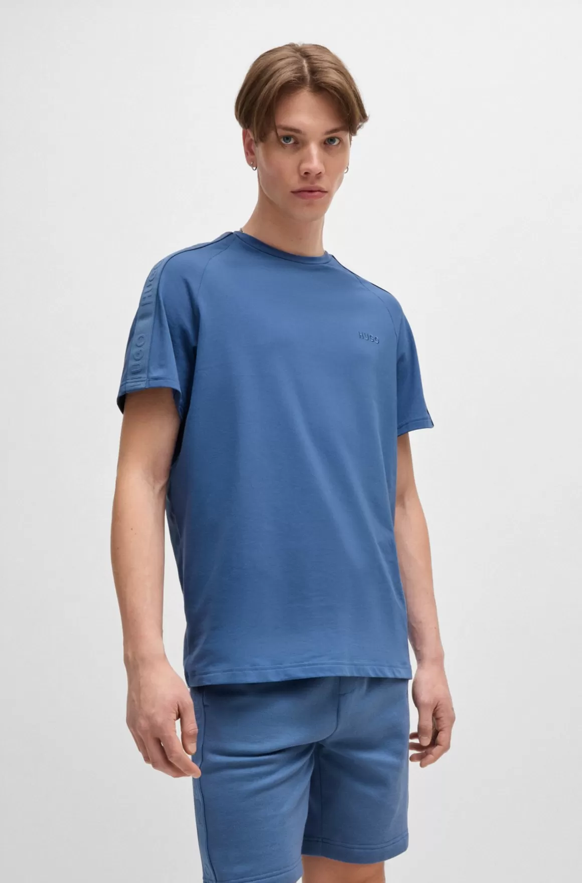 HUGO BOSS T-shirt I Bomuld Med Stræk Og ærmer Med Logobånd