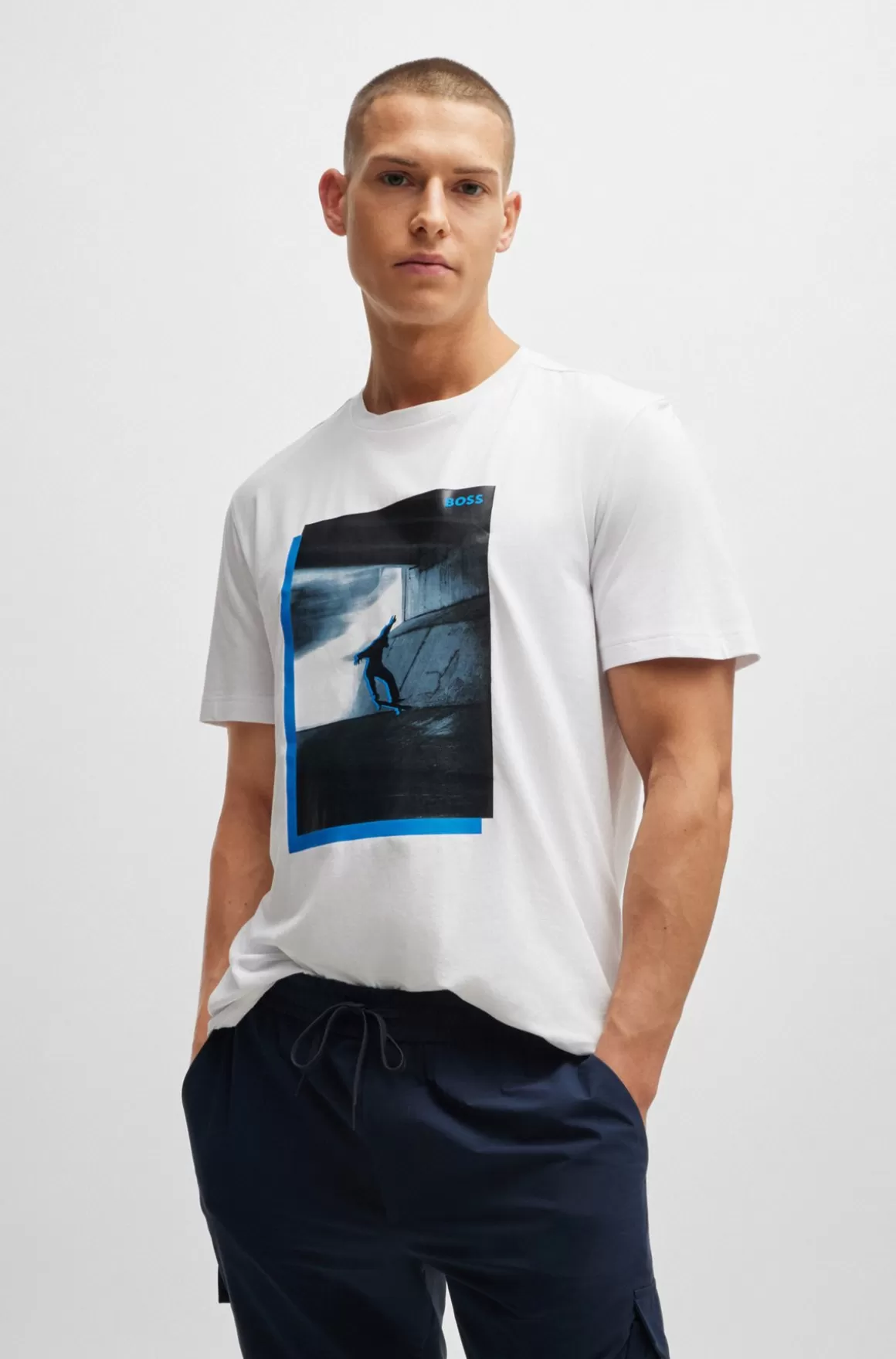 HUGO BOSS T-shirt I Bomuldsblanding Med Skatergrafik