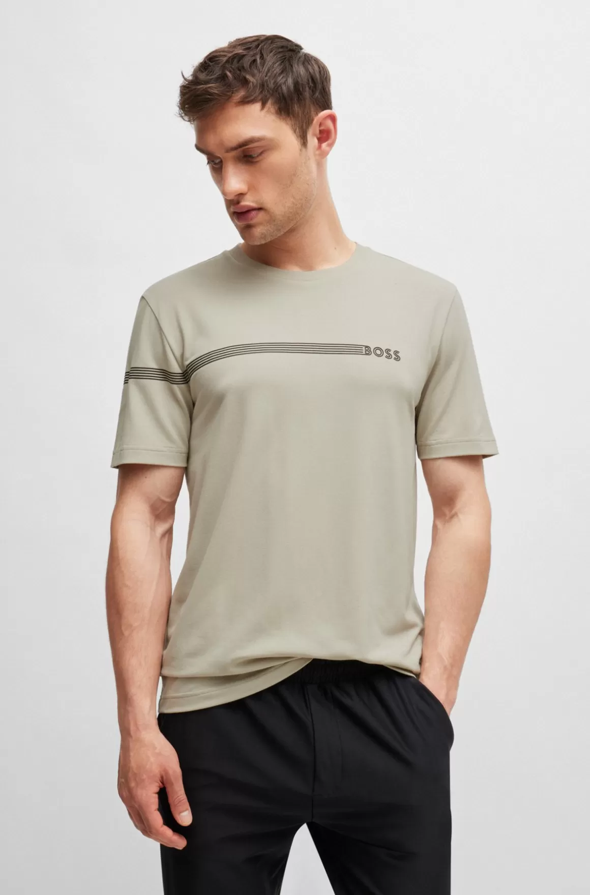 HUGO BOSS T-shirt I Bomuldsblanding Med Striber Og Logo