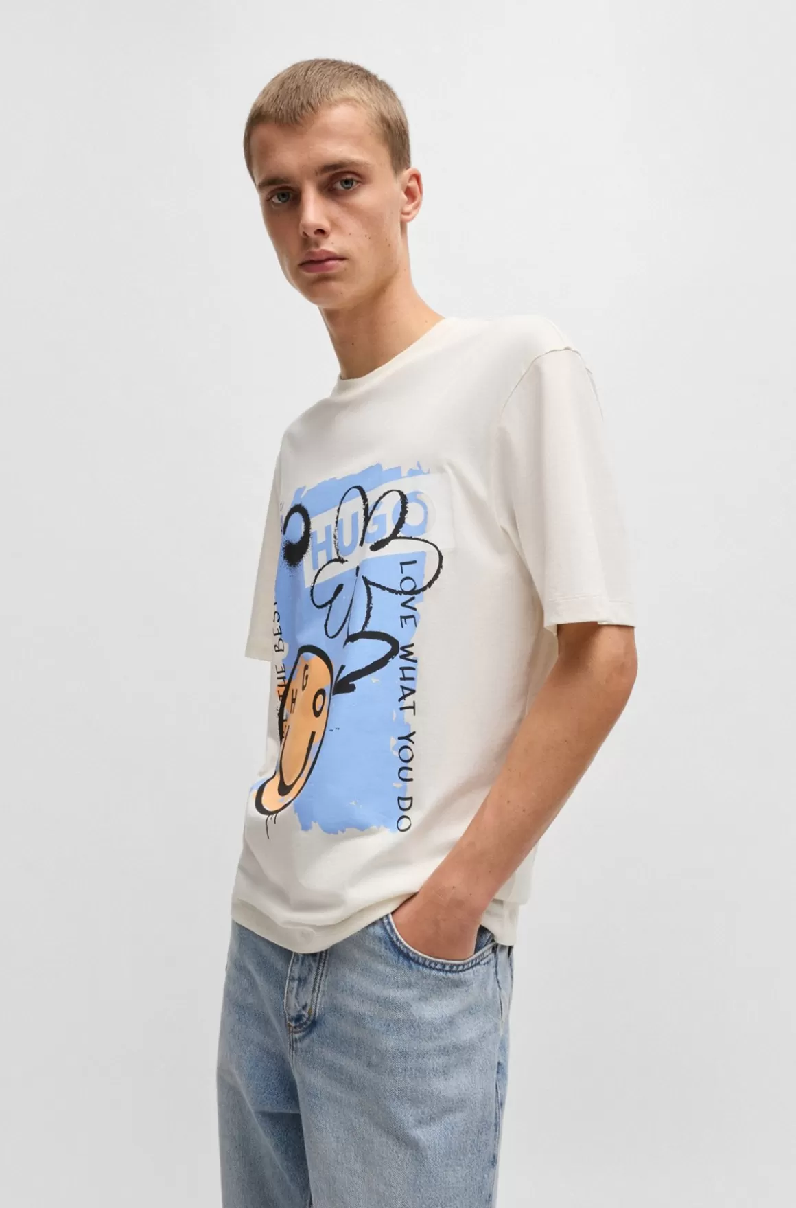 HUGO BOSS T-shirt I Bomuldsjersey Med Graffitiinspireret Grafik