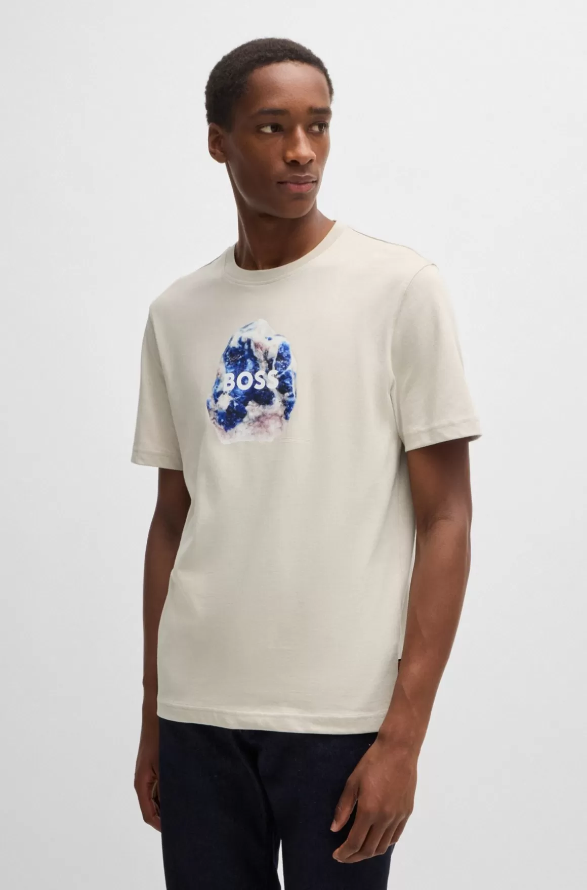 HUGO BOSS T-shirt I Bomuldsjersey Med Grafik, Der Matcher Sæsonen